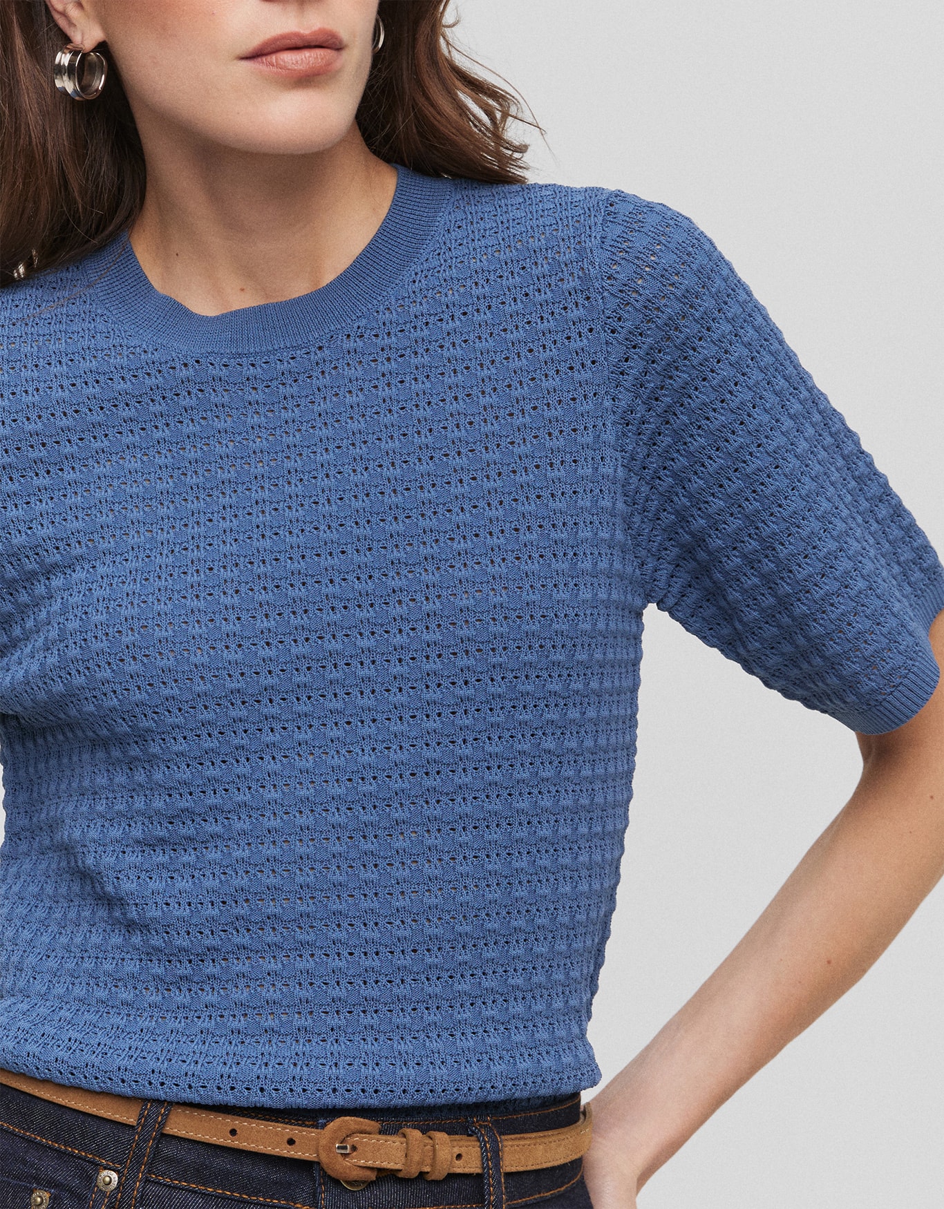 Azuk Blusa Tricot Textura Azul