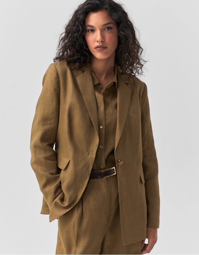 Shoulder — Blazer Linho Alfaiatado Verde Oliva