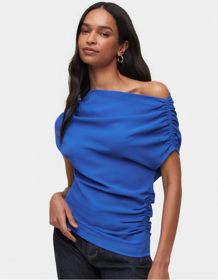 Shoulder — Blusa 360 Assimetrica Alfaiataria Leve Azul