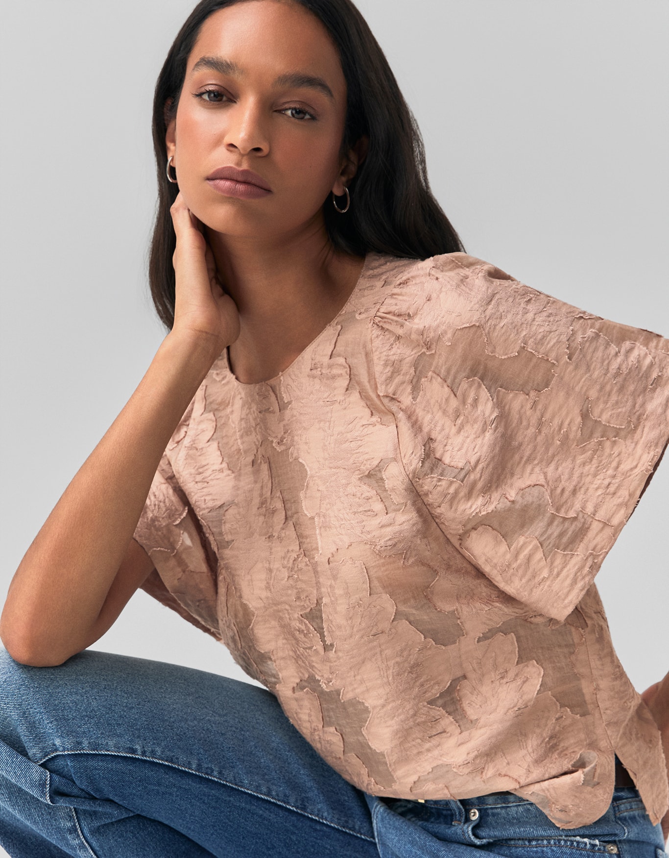 Blusa Ampla Floral Jacquard