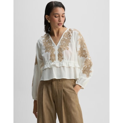 Blusa Bordado Floral Neutro