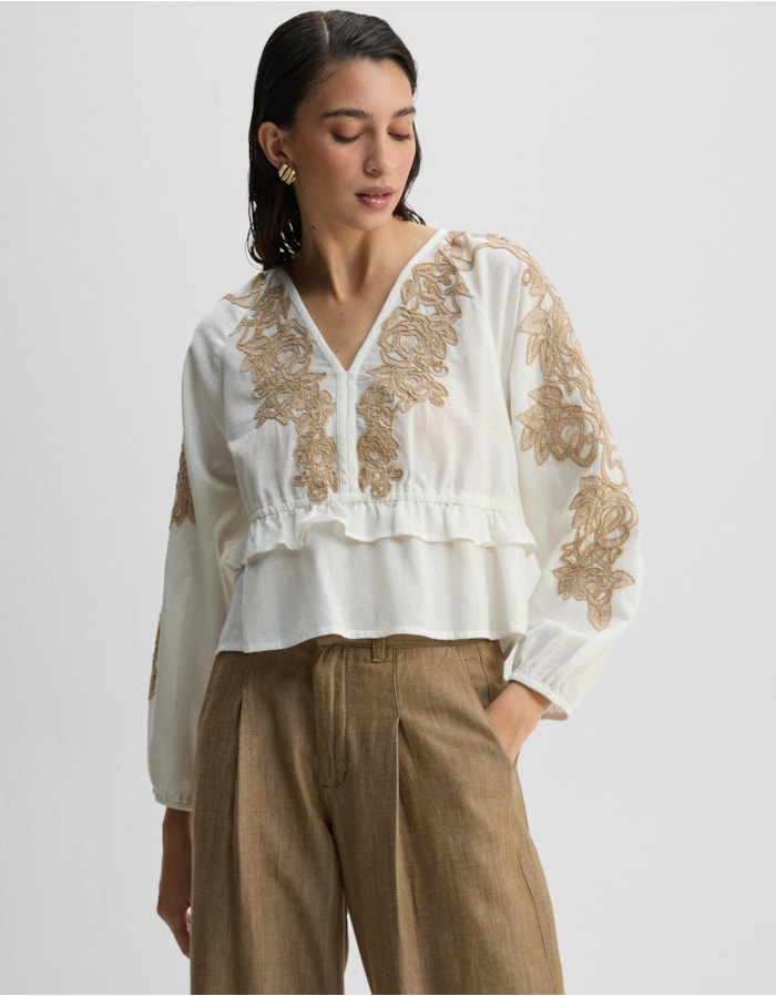 Shoulder — Blusa Bordado Floral Neutro