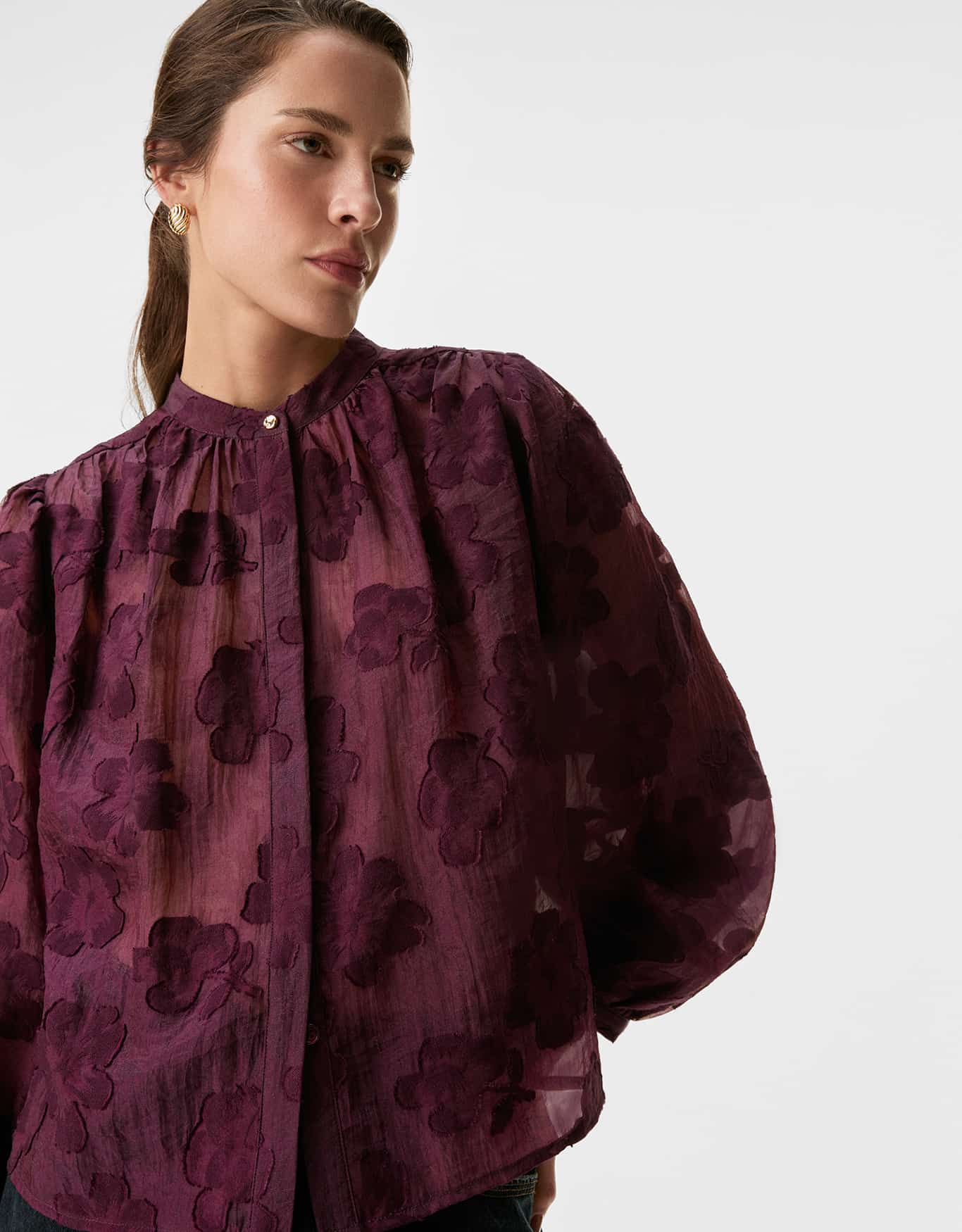 Blusa Jacquard Floral Berry