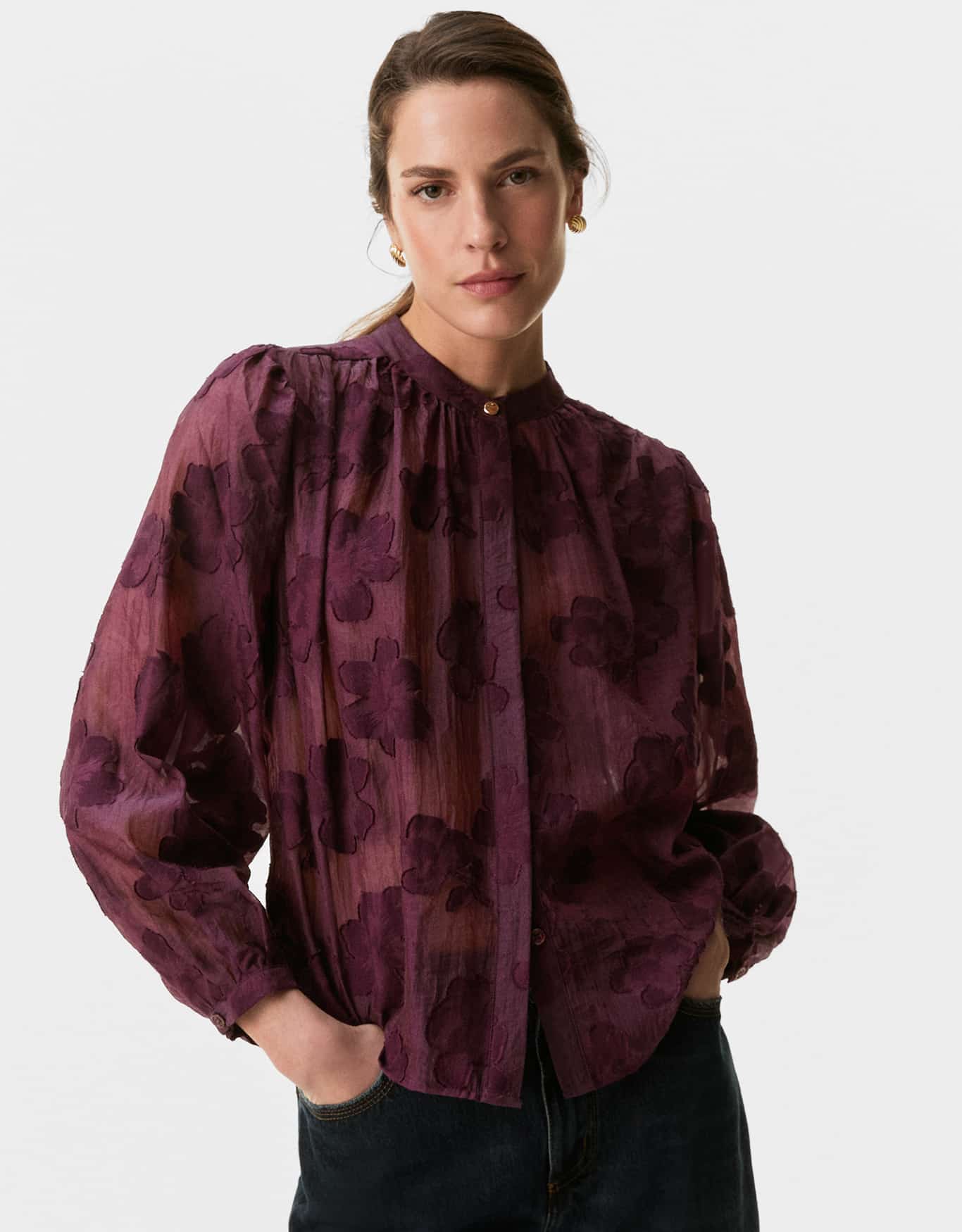 Blusa Jacquard Floral Berry