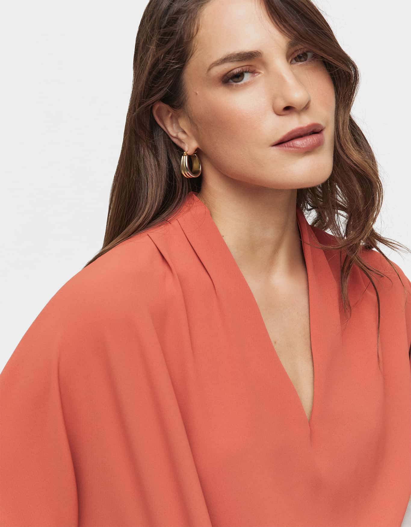 Blusa Kimono com Pregas Laranja
