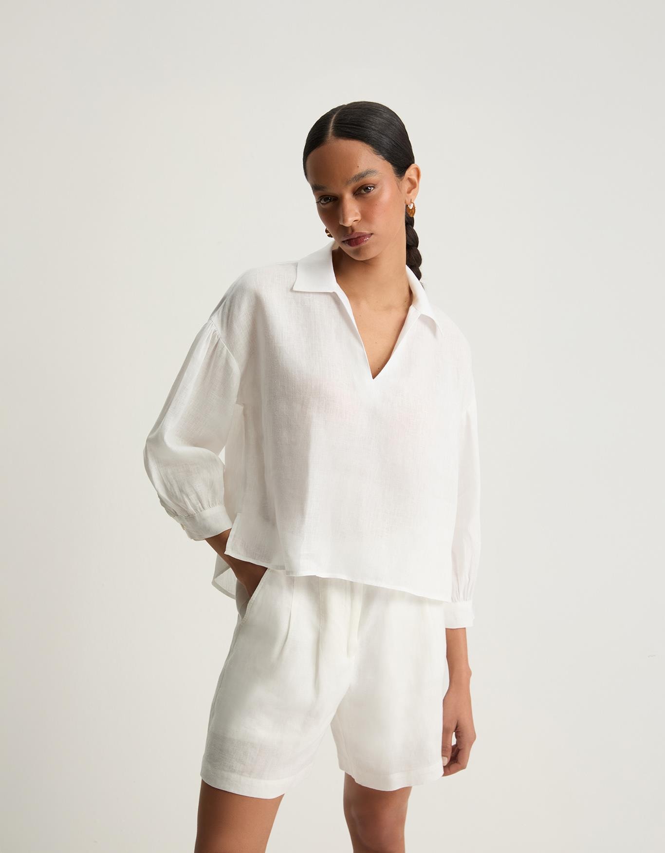 Blusa Linho Decote v