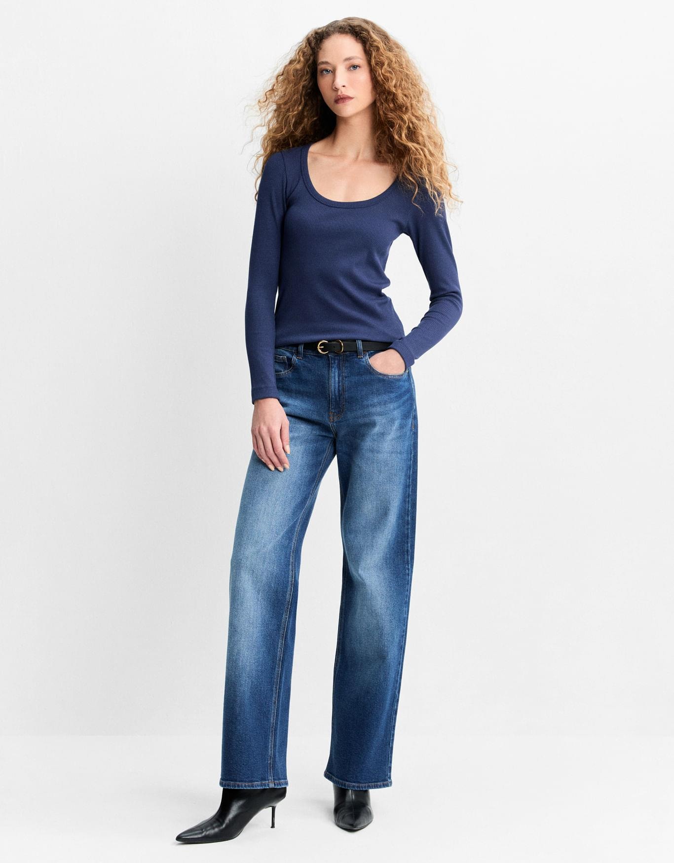 Blusa Malha Decote u Azul