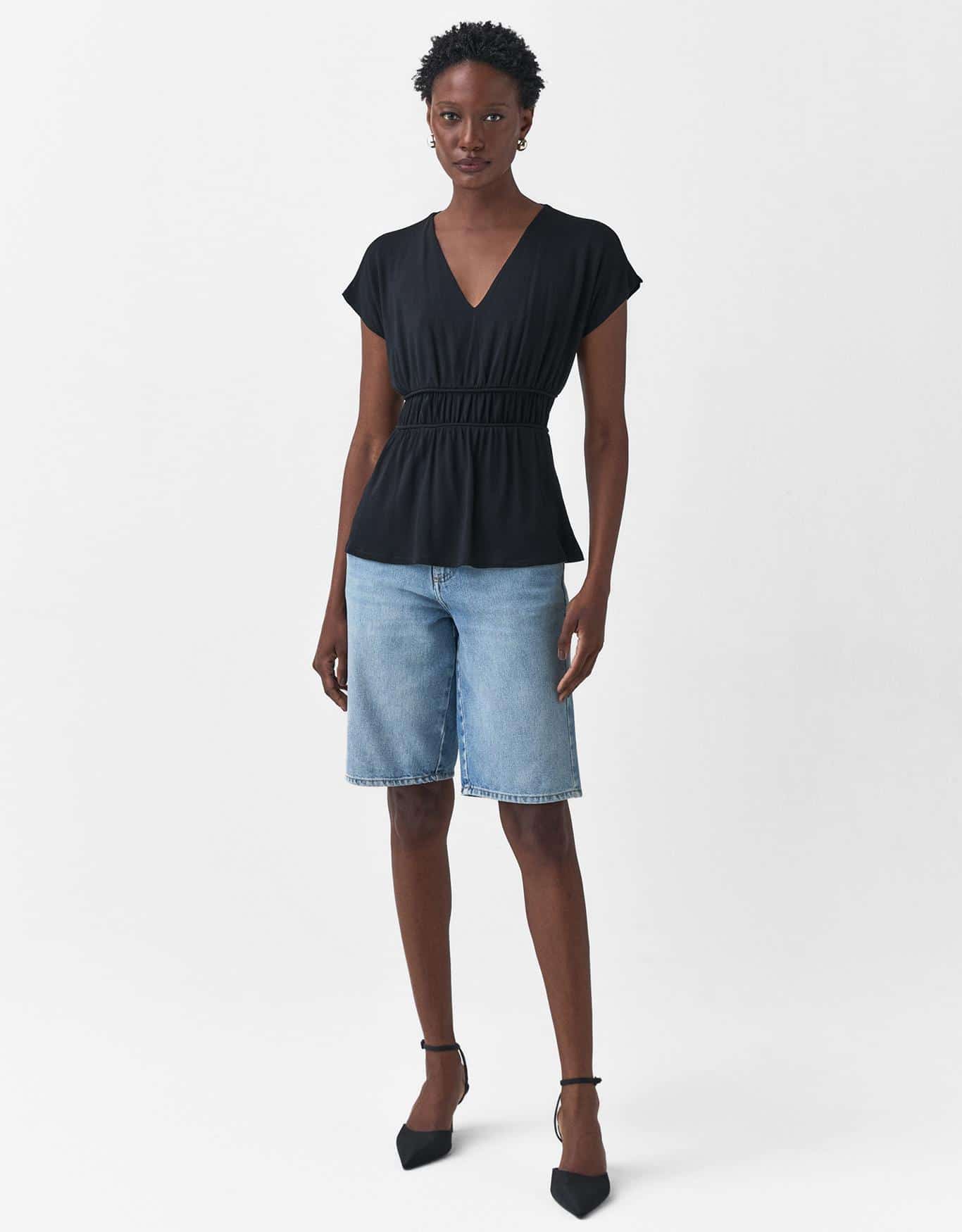 Blusa Malha Franzido Cintura