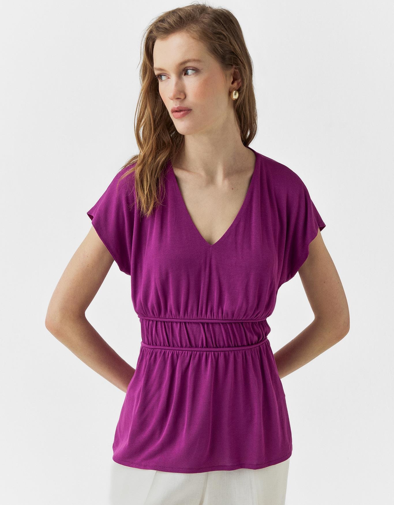 Blusa Malha Franzido Cintura