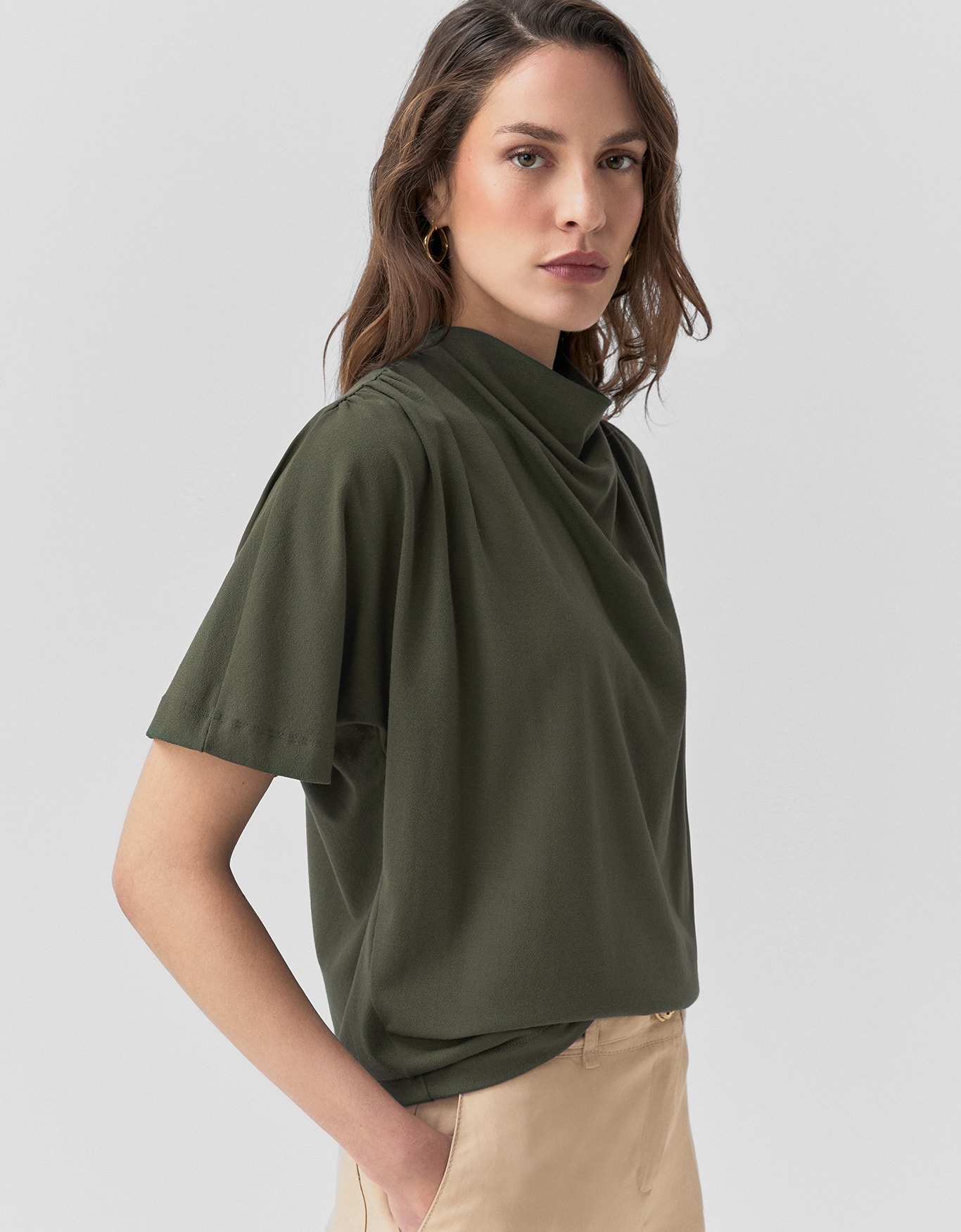 Blusa Malha Franzido Ombro