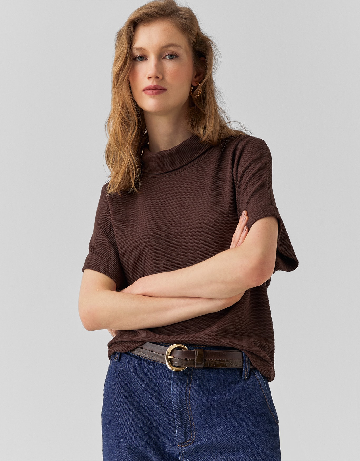 Blusa Malha Gola Alta Textura