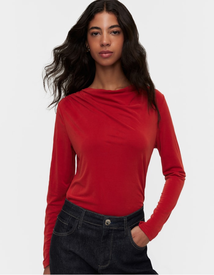 Shoulder — Blusa Malha Manga Longa Franzidos