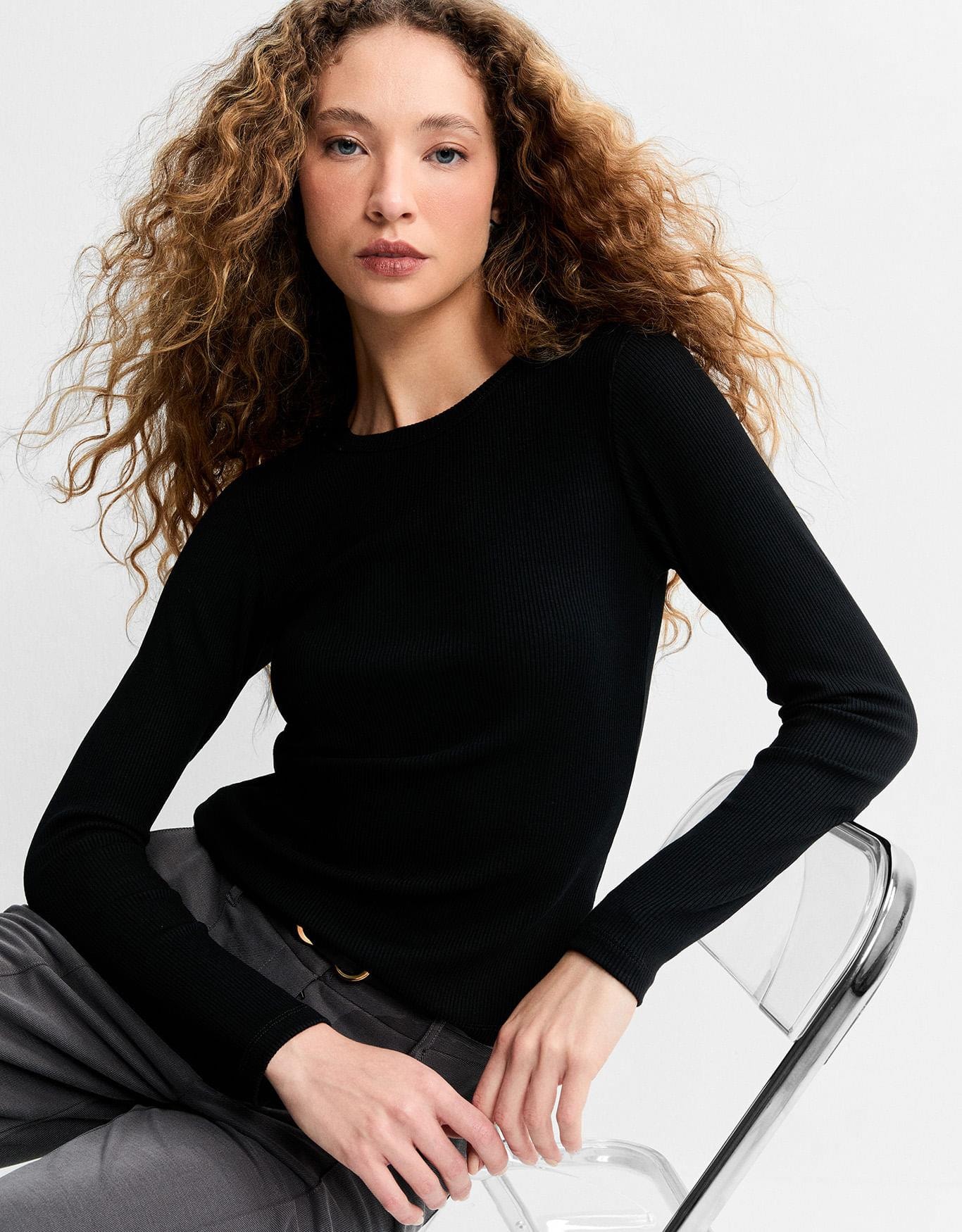 Blusa Malha Manga Longa Preto