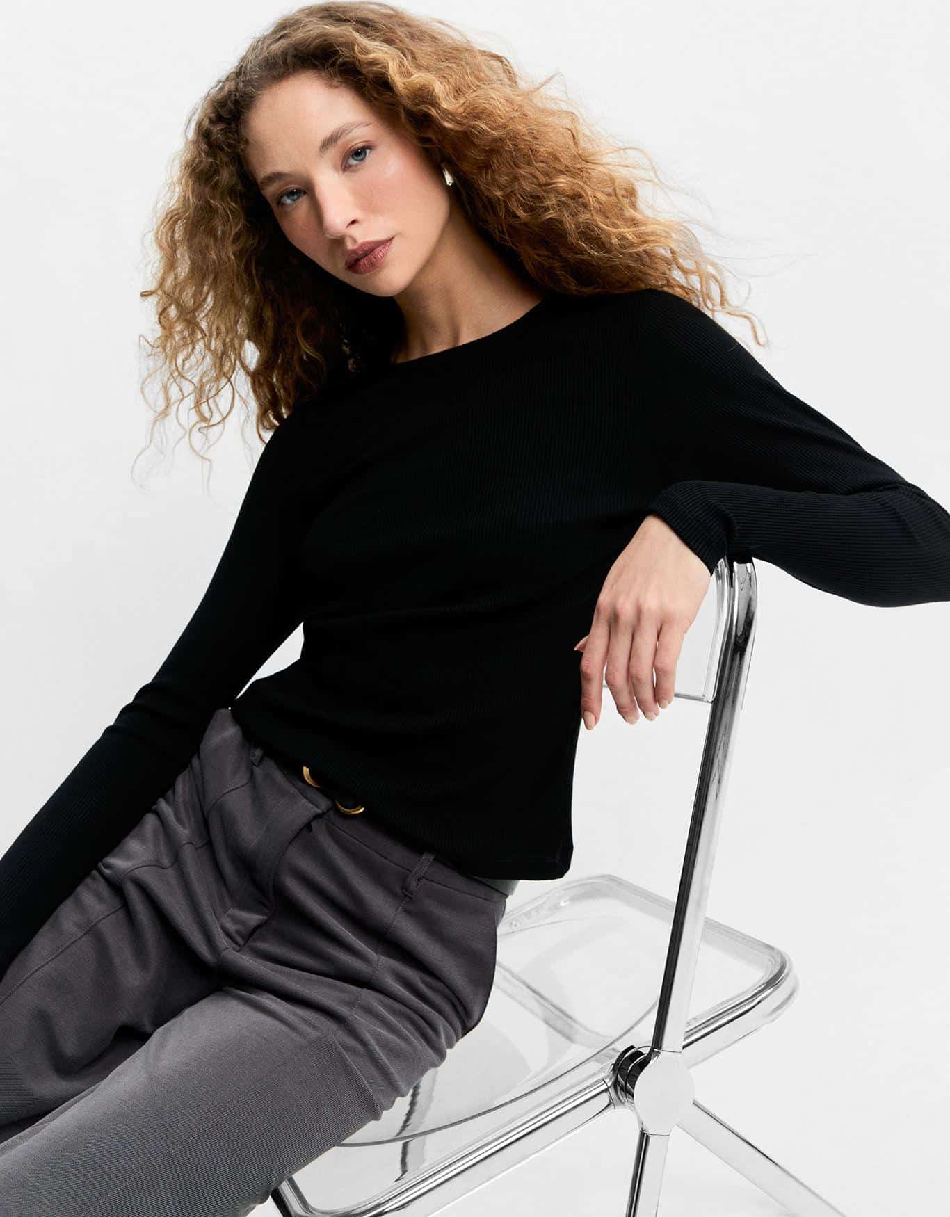 Blusa Malha Manga Longa Preto