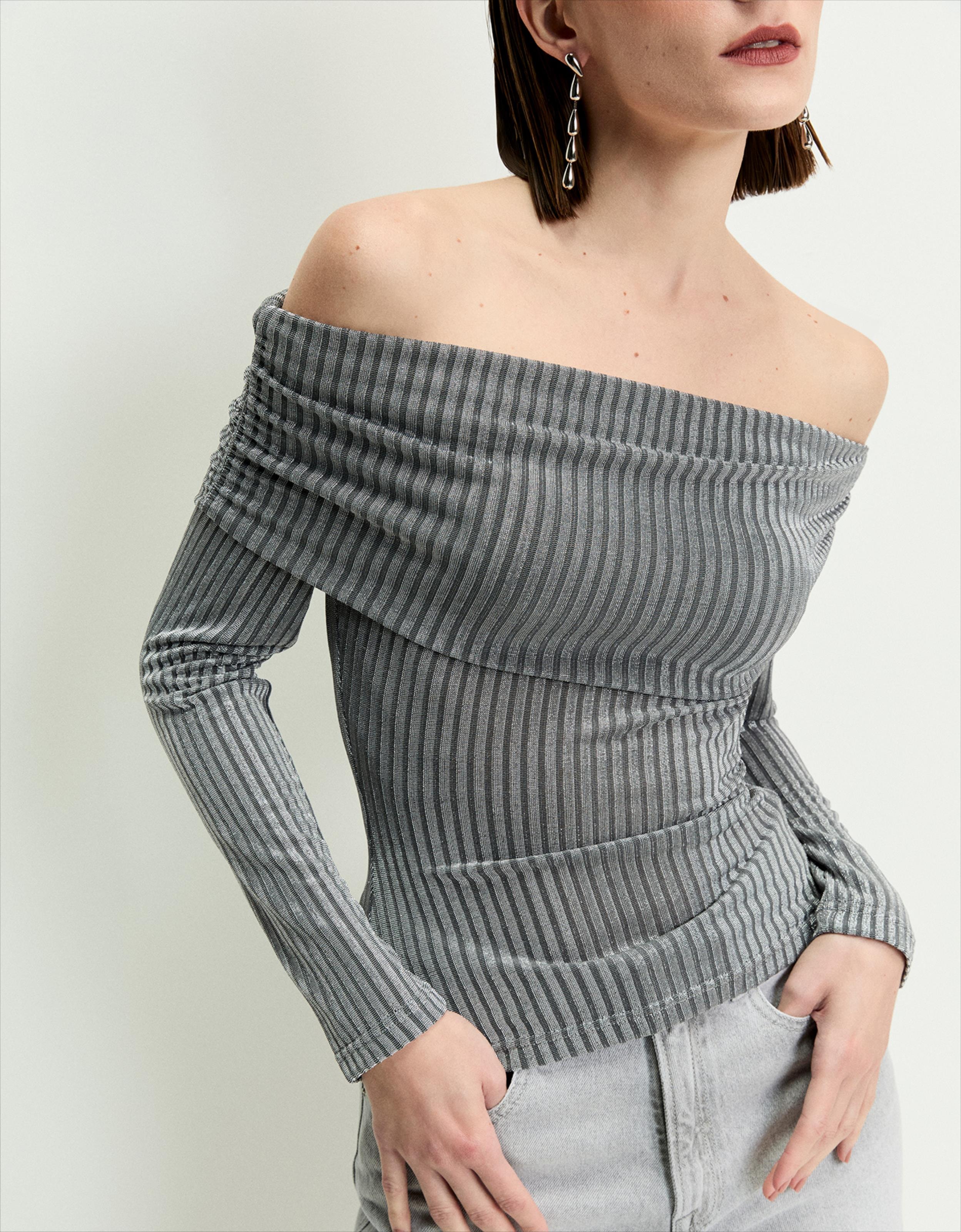 Blusa Malha Off Shoulder Lurex