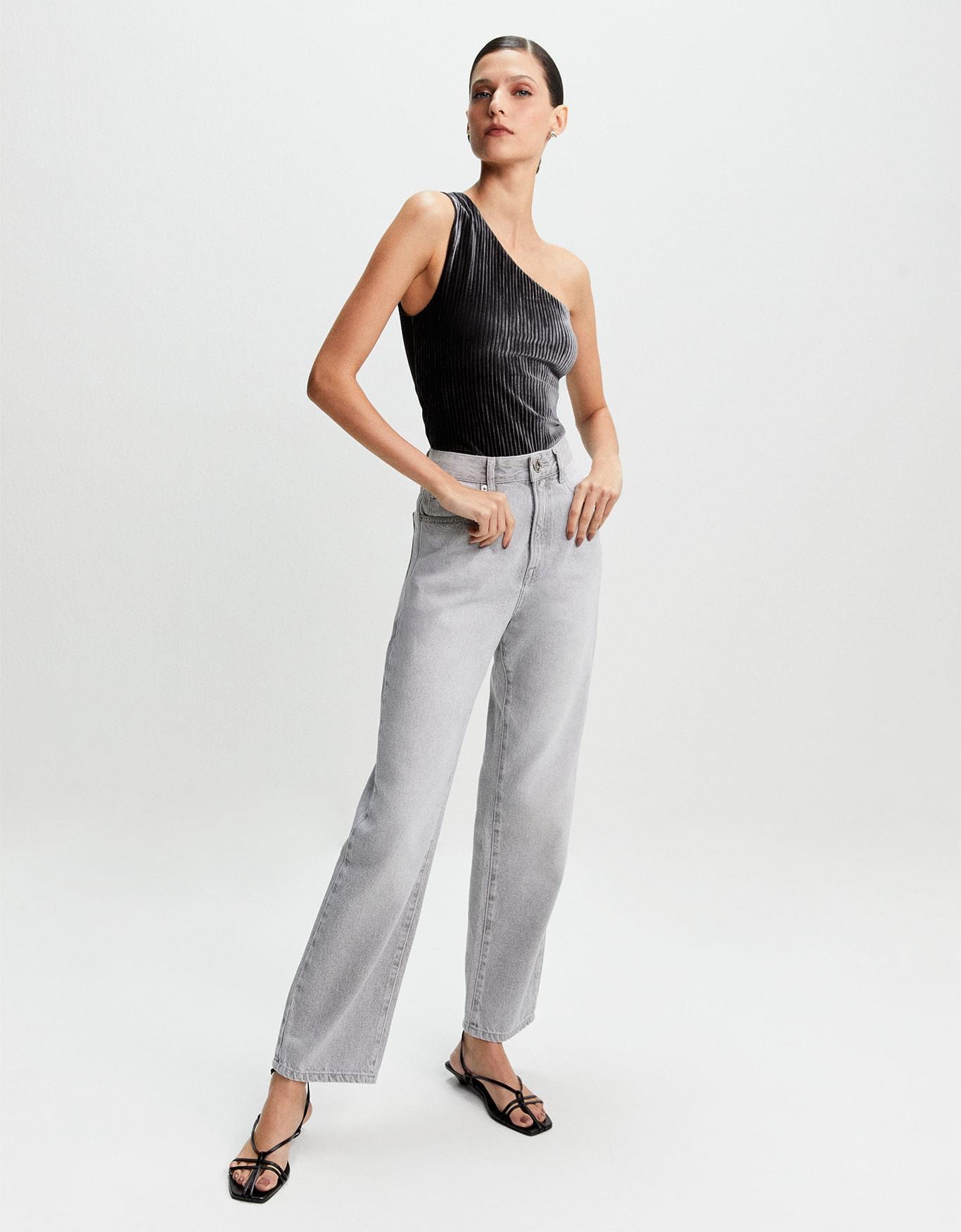 Blusa Malha Ombro Só Veludo Plissado