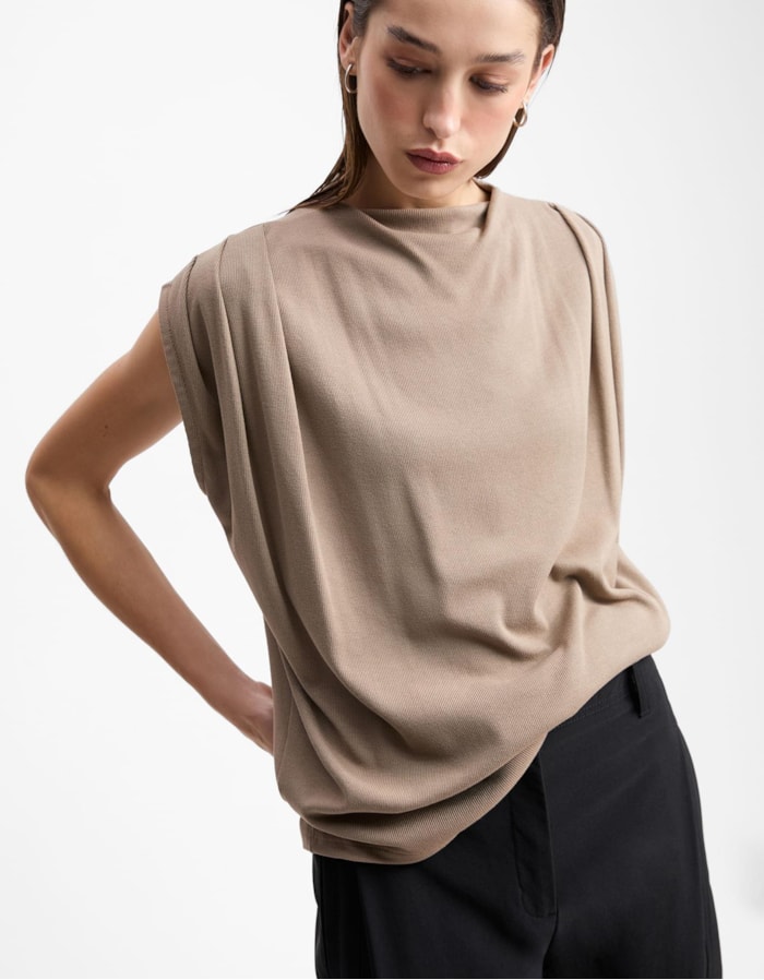 Blusa Malha Pregas Ombro