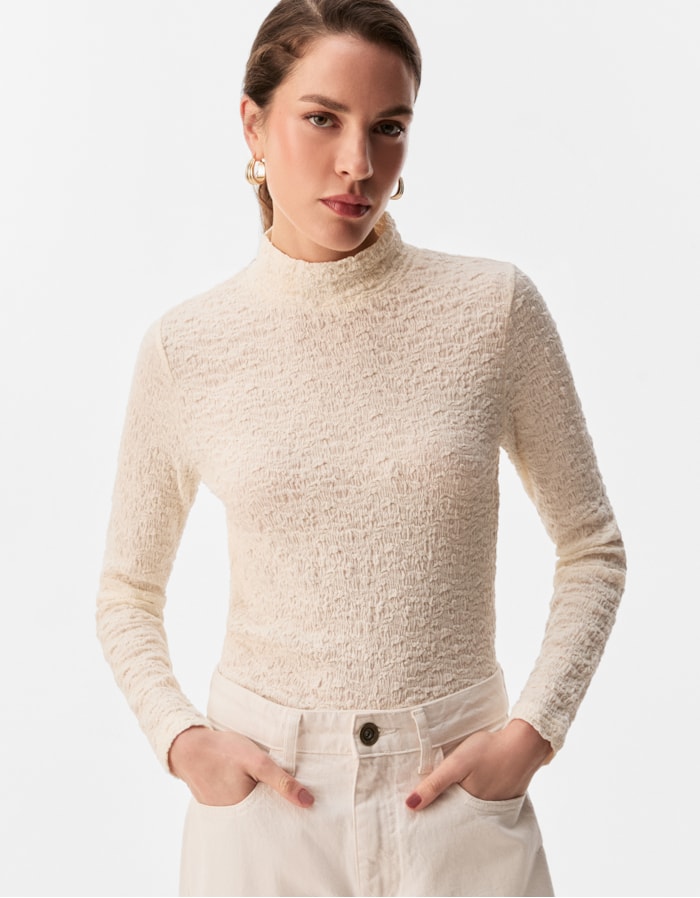 Shoulder — Blusa Malha Texturizada Manga Longa