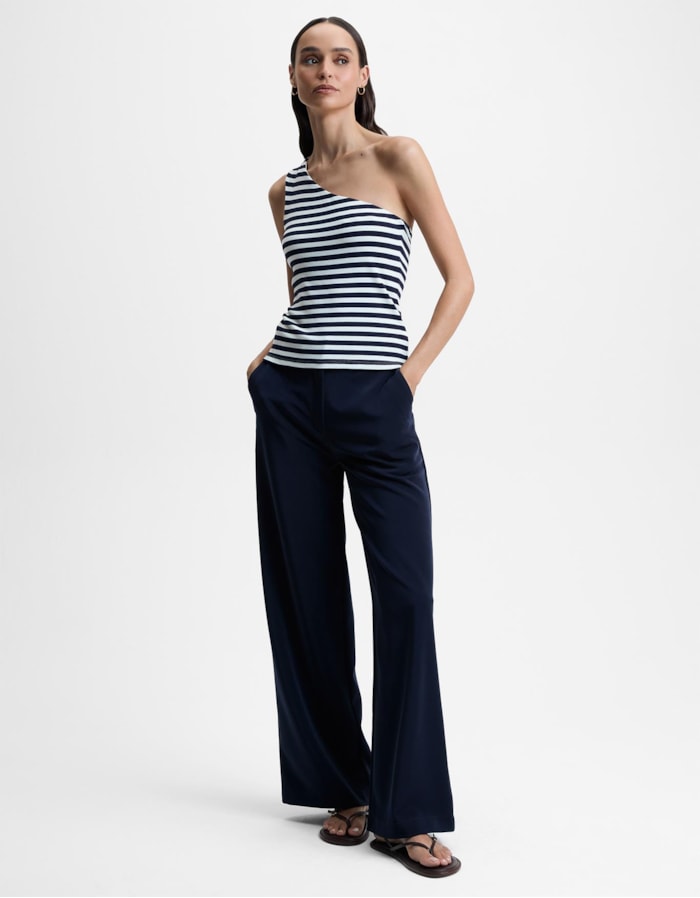 Blusa Malha Um Ombro Só Listra