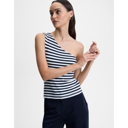 Blusa Malha Um Ombro Só Listra