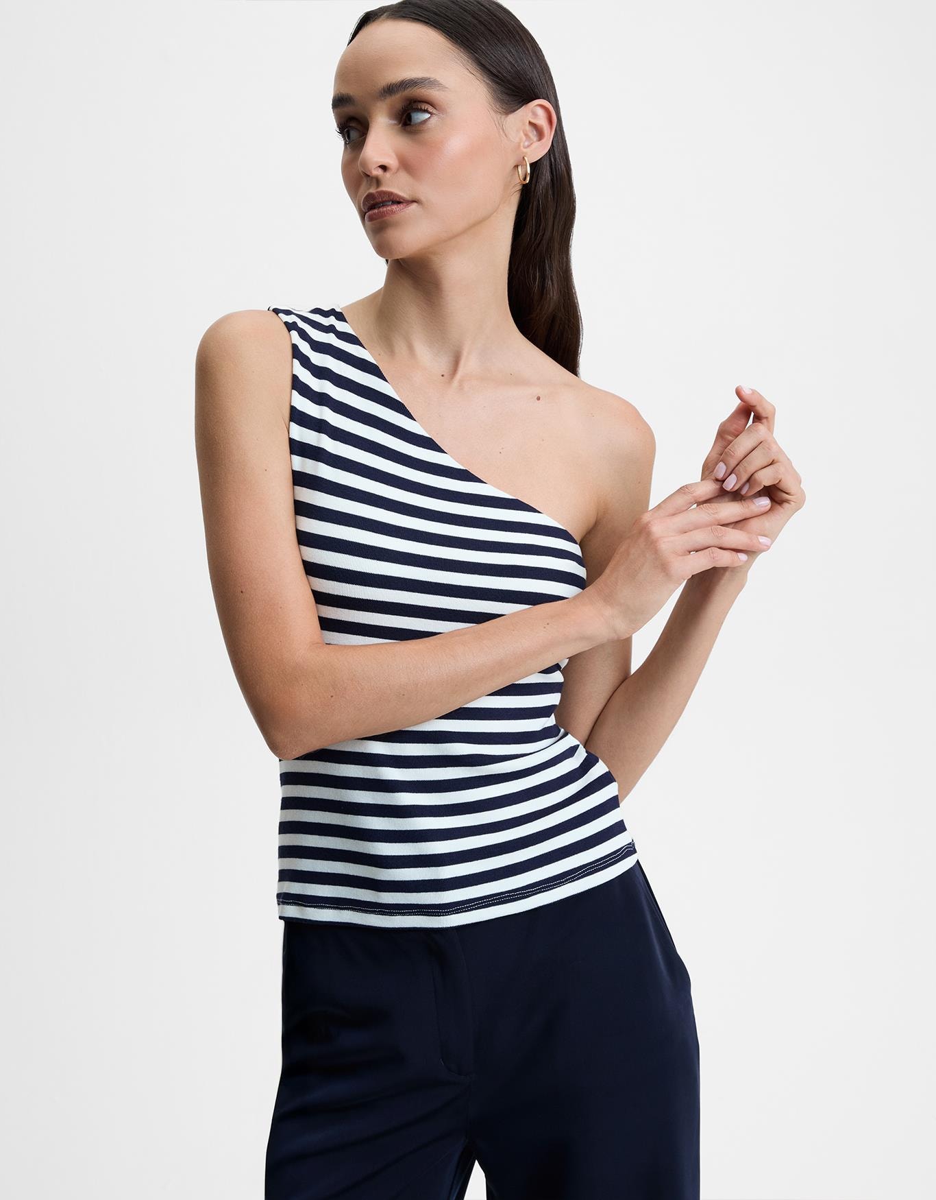 Blusa Malha Um Ombro Só Listra