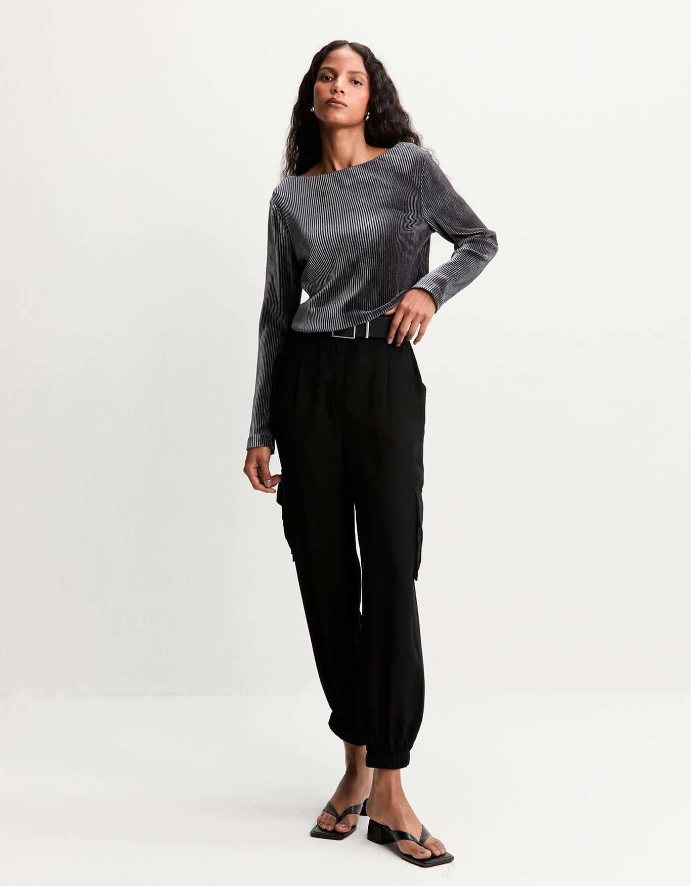 Blusa Malha Veludo Plissado