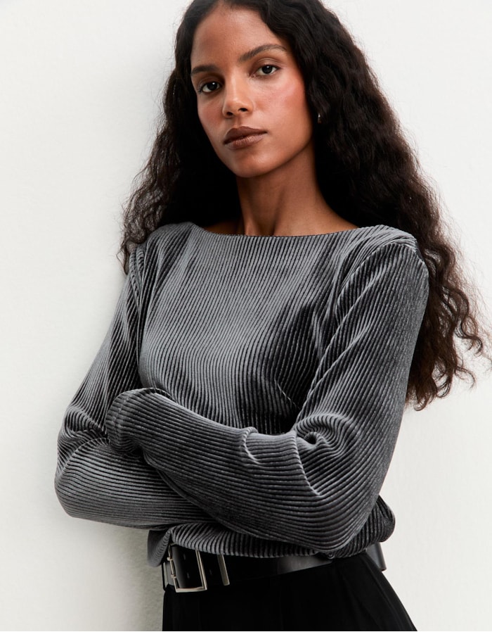 Blusa Malha Veludo Plissado