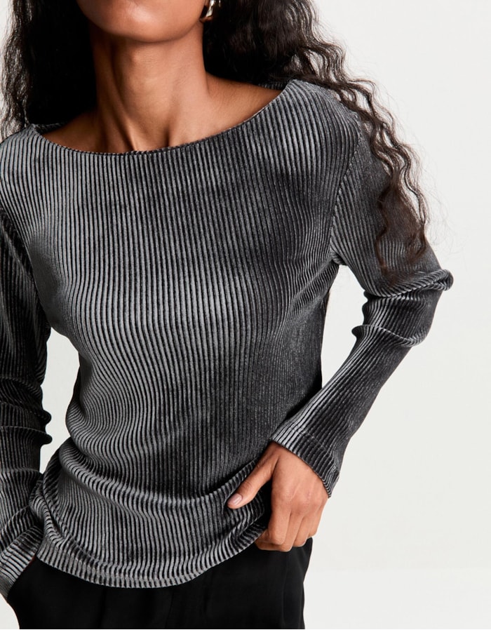 Blusa Malha Veludo Plissado