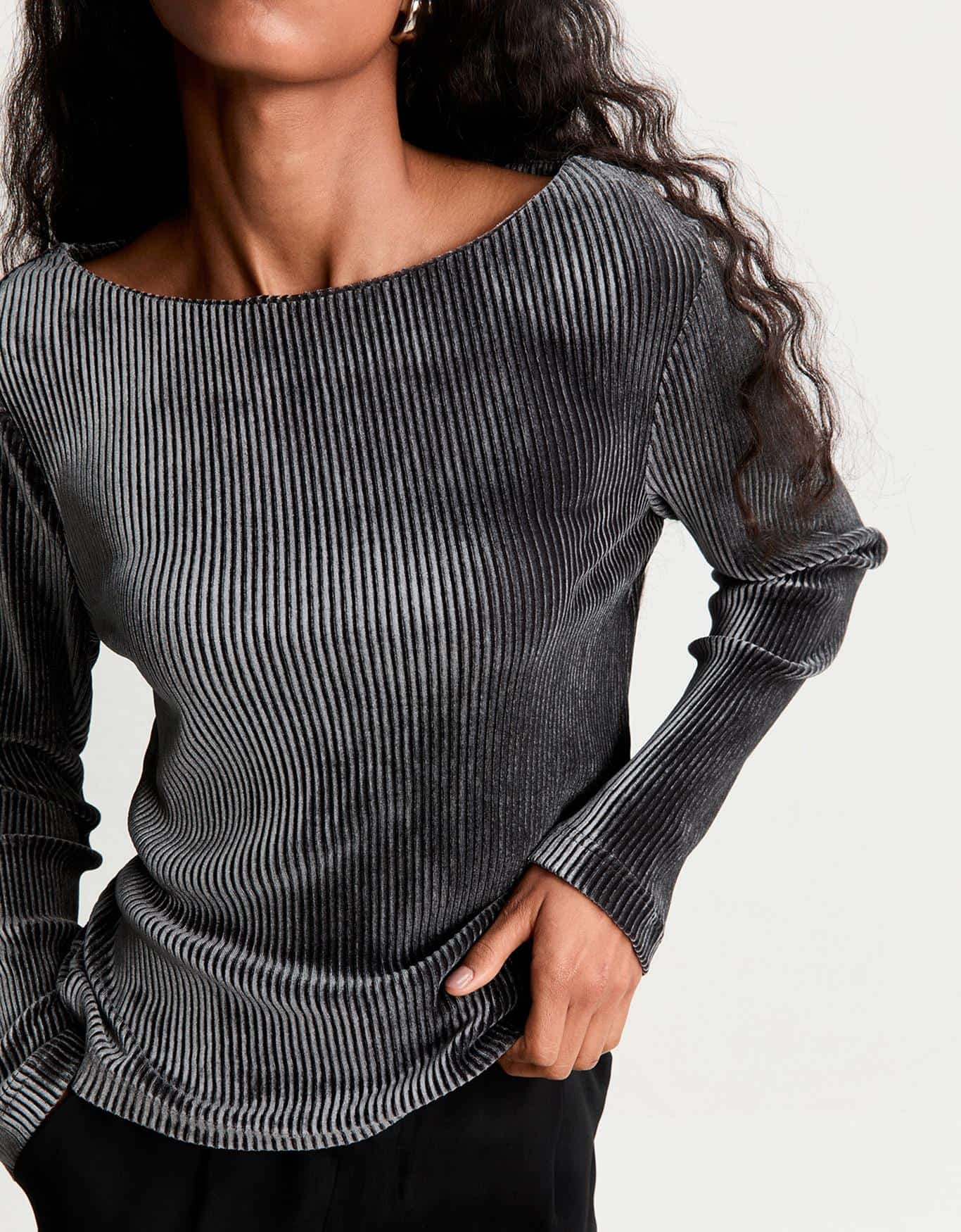 Blusa Malha Veludo Plissado