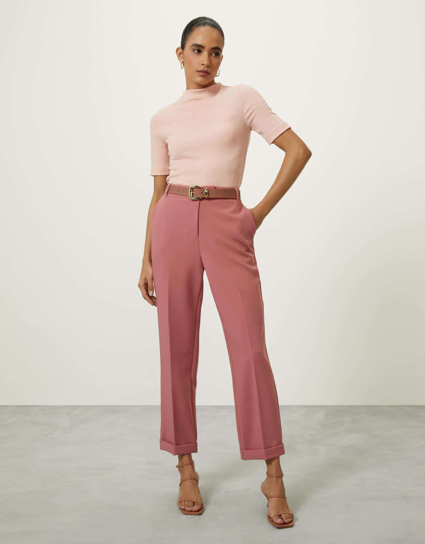 Blusa Manga Curta Textura Rosa 360