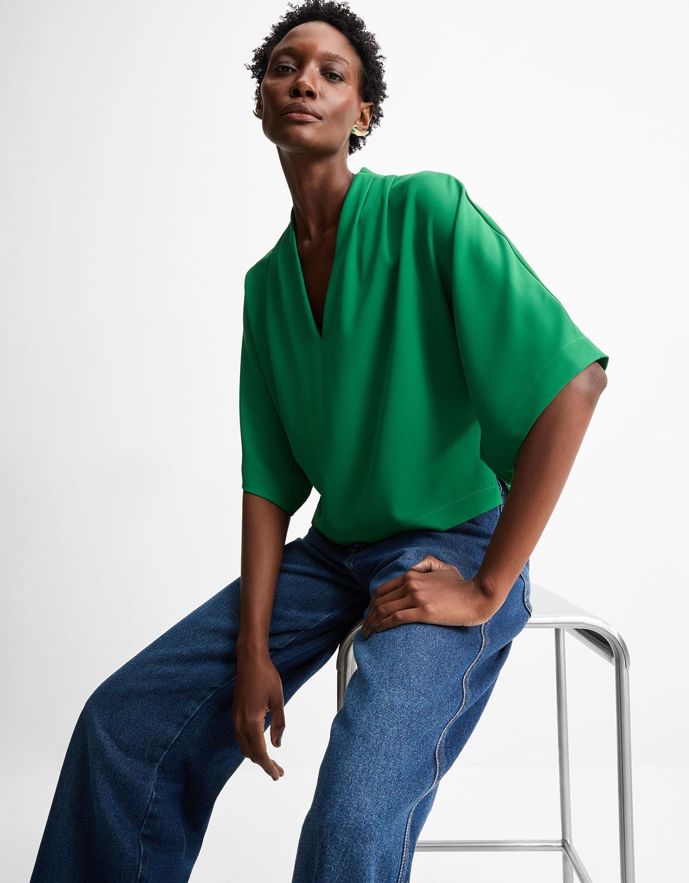 Blusa Manga Kimono Com Prega