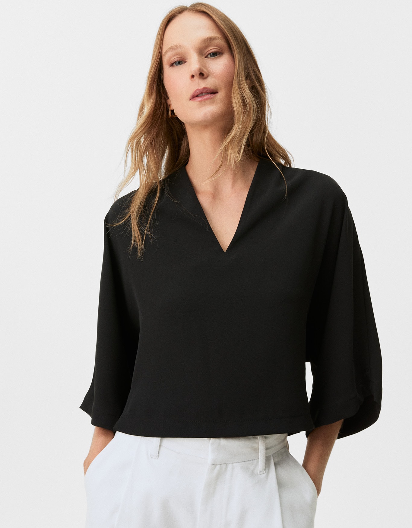 Blusa Manga Kimono Com Prega