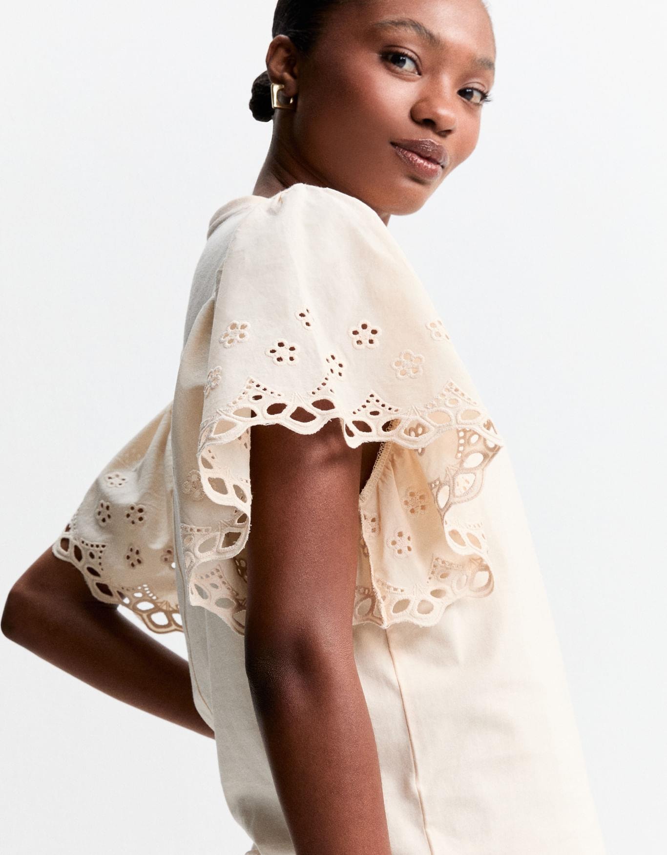 Blusa Manga Laise Decote v Areia
