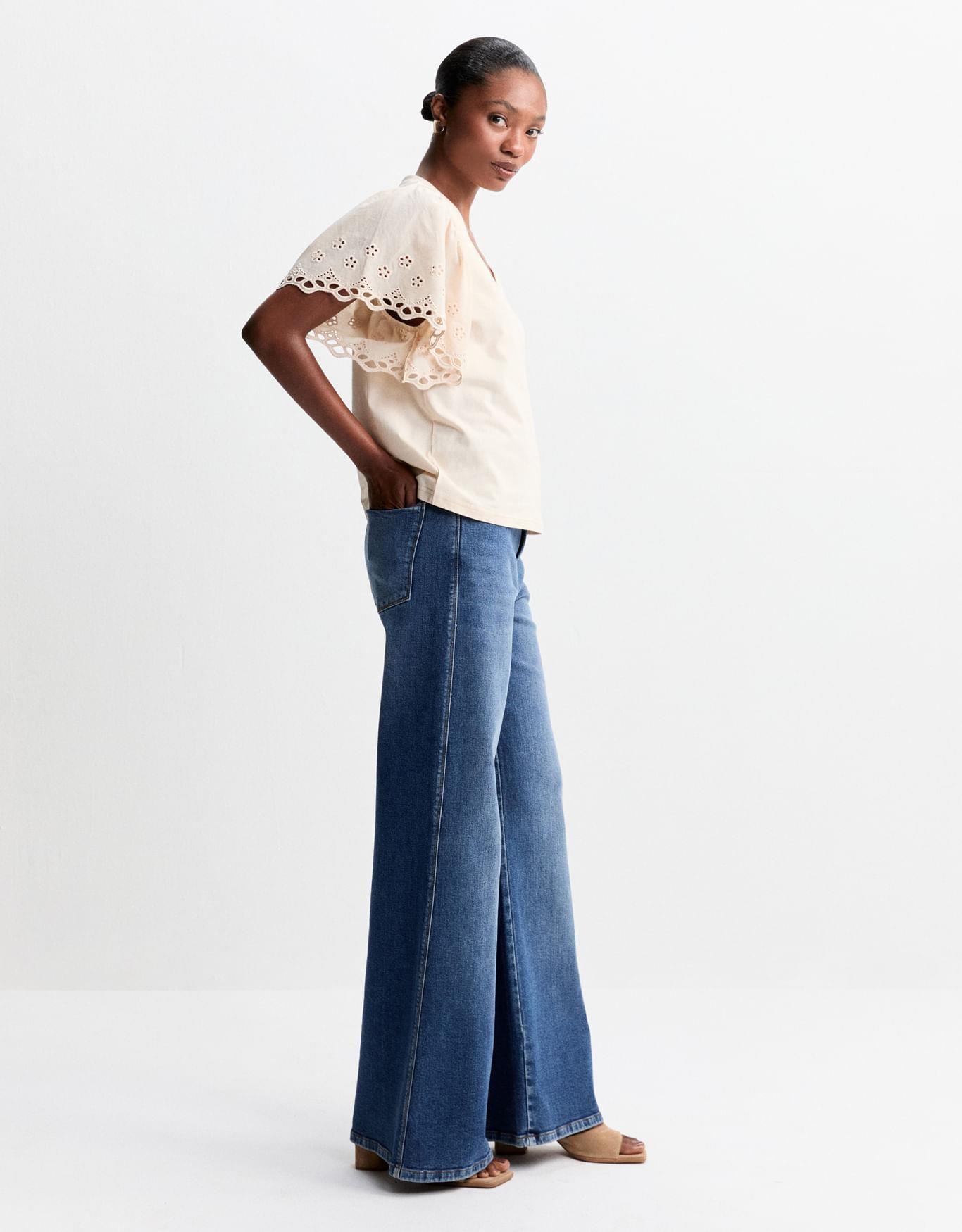 Blusa Manga Laise Decote v Areia