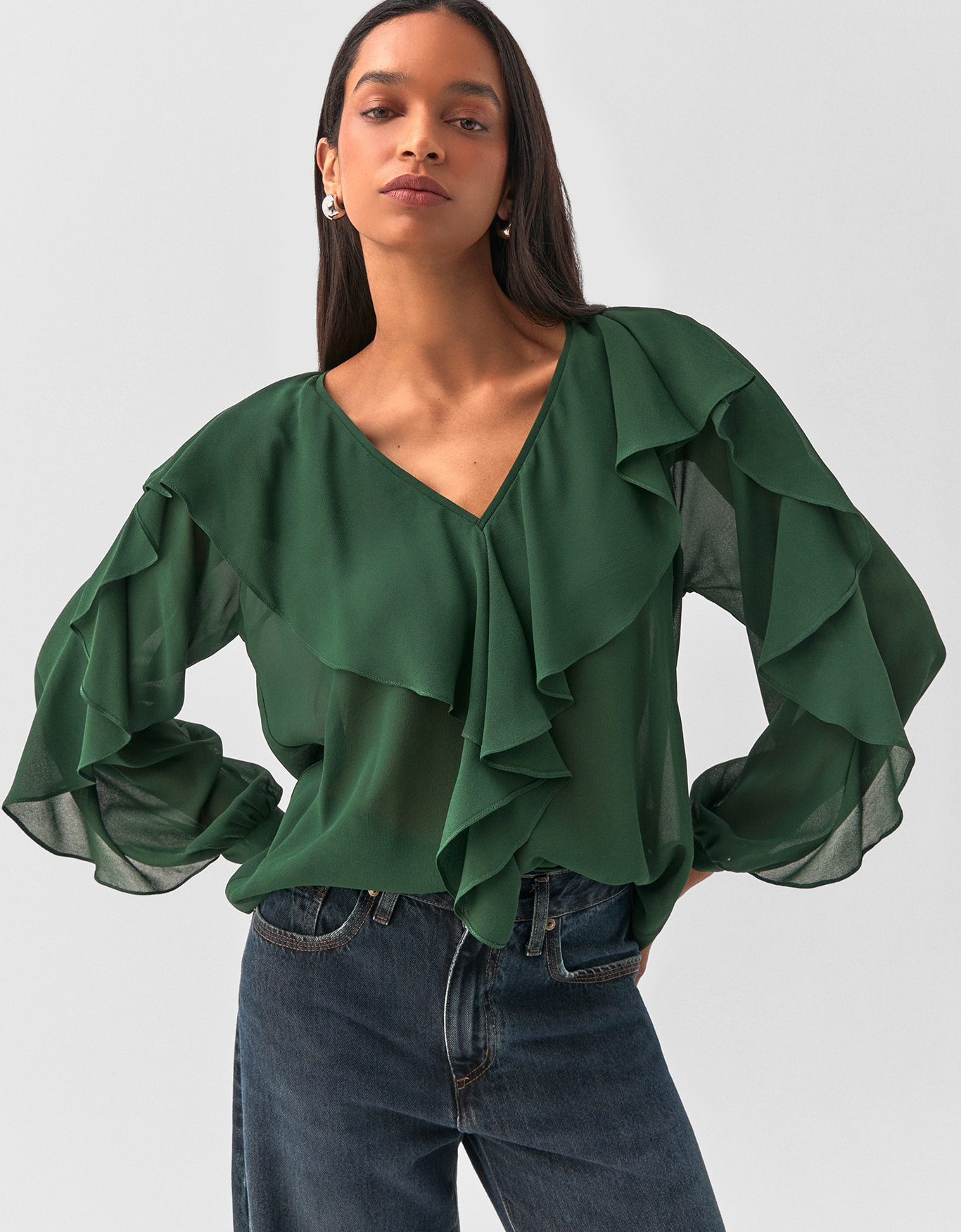 Blusa Manga Longa Babados