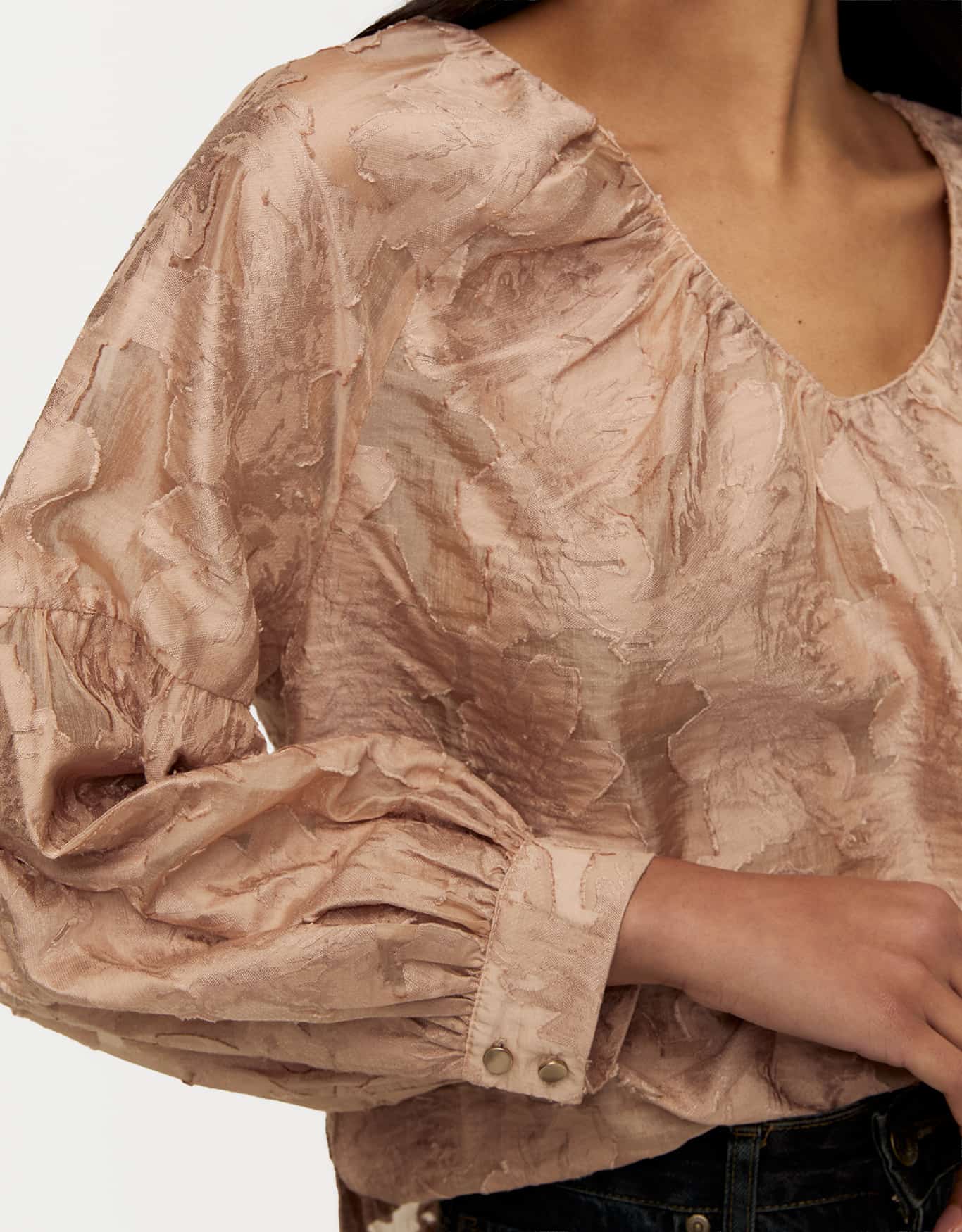 Blusa Manga Longa Franzido Amendoa
