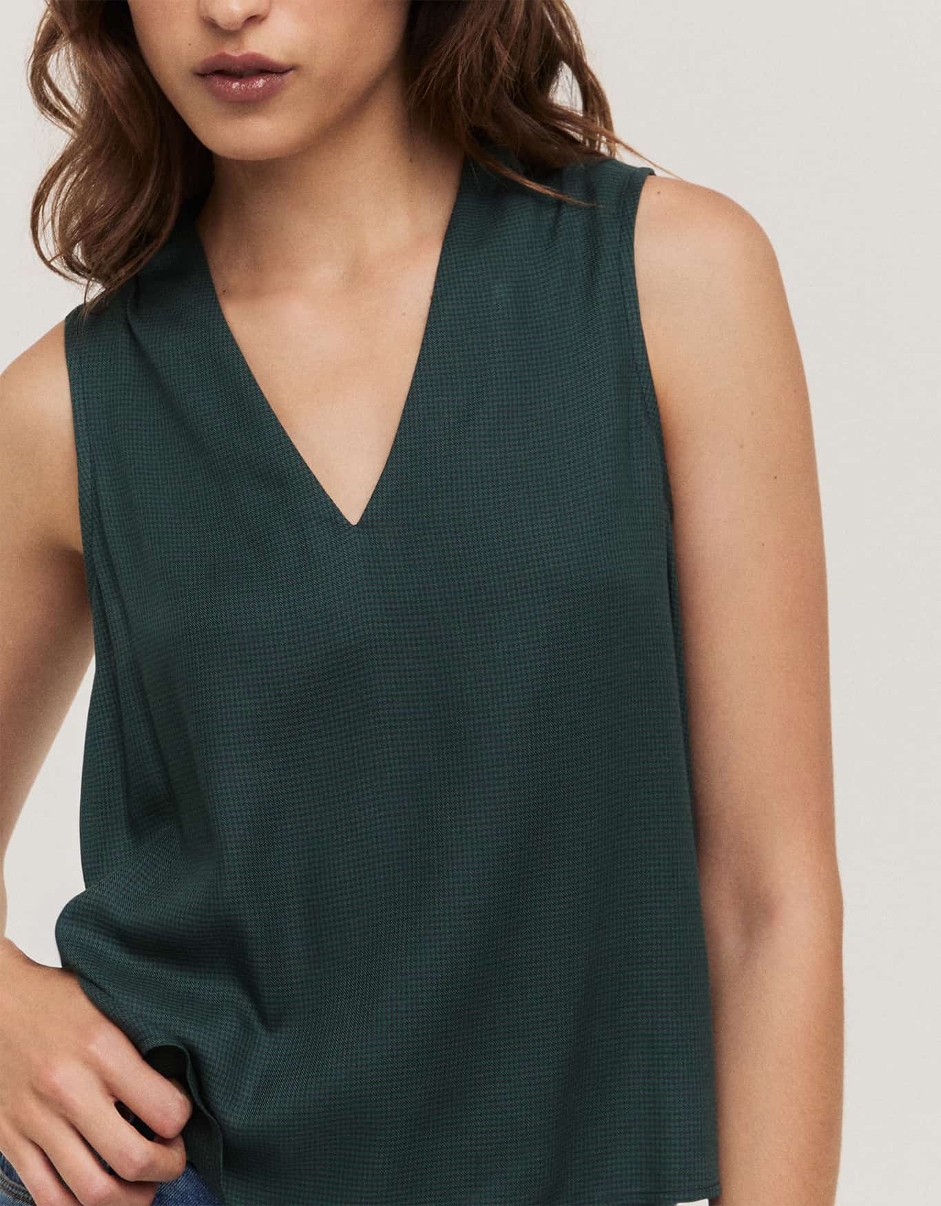 Blusa Mini Pied Poule Decote V