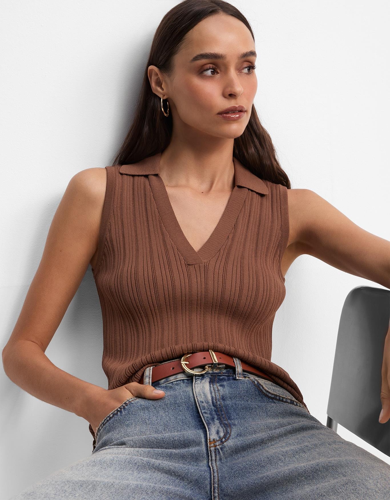 Blusa Polo Canelada Camel