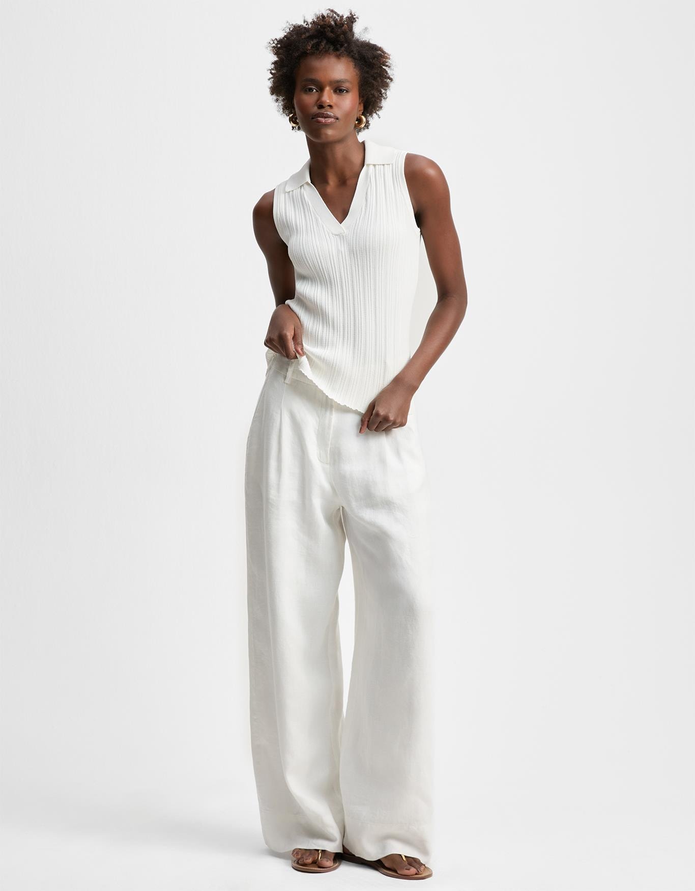 Blusa Polo Canelada Off White