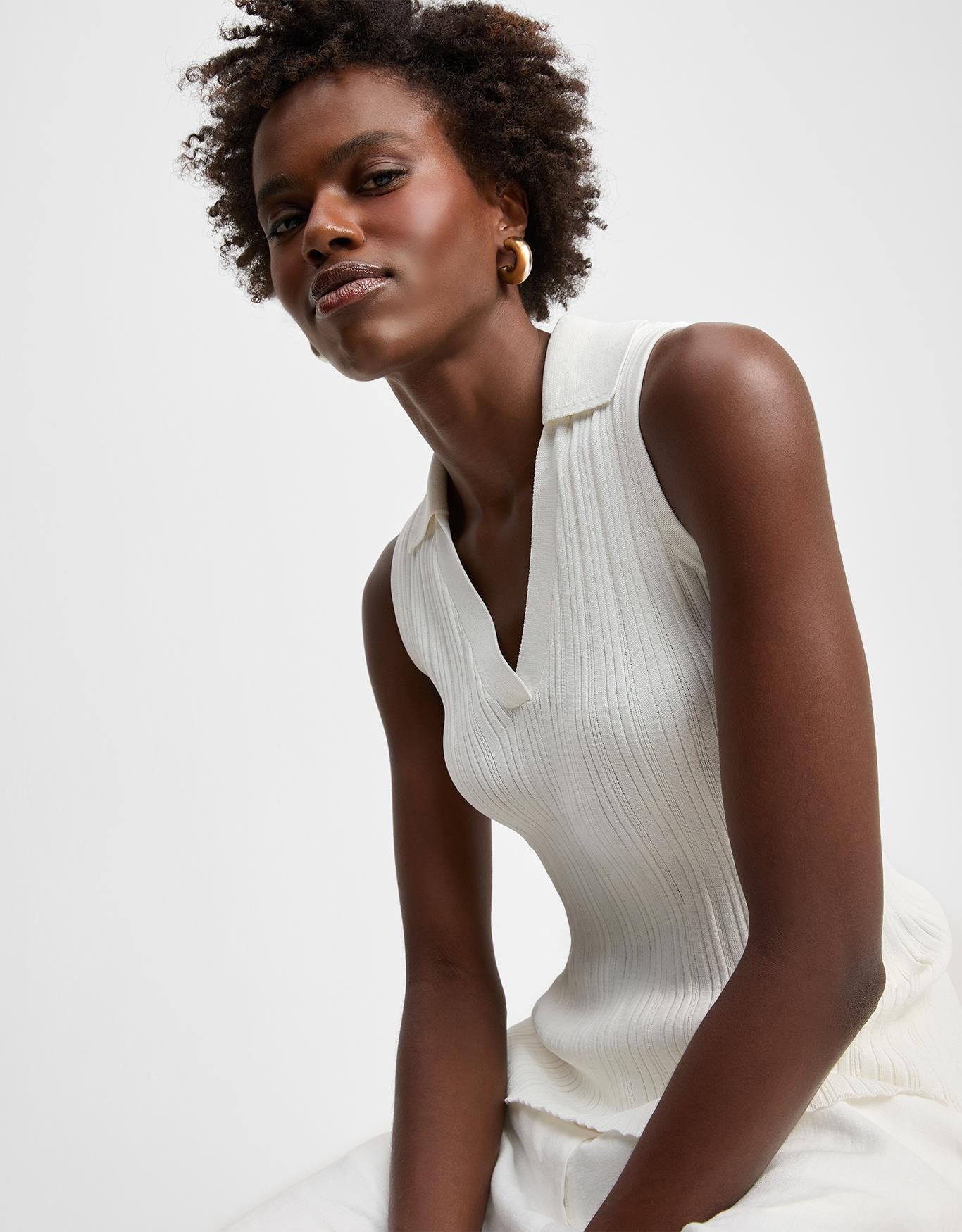 Blusa Polo Canelada Off White