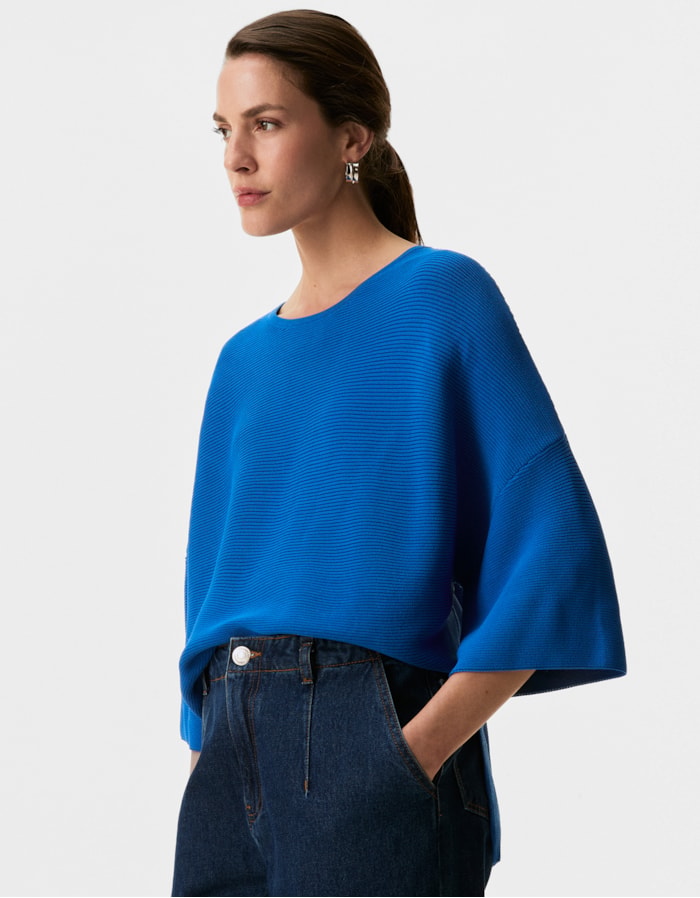 Shoulder — Blusa Tricot Ampla Azul