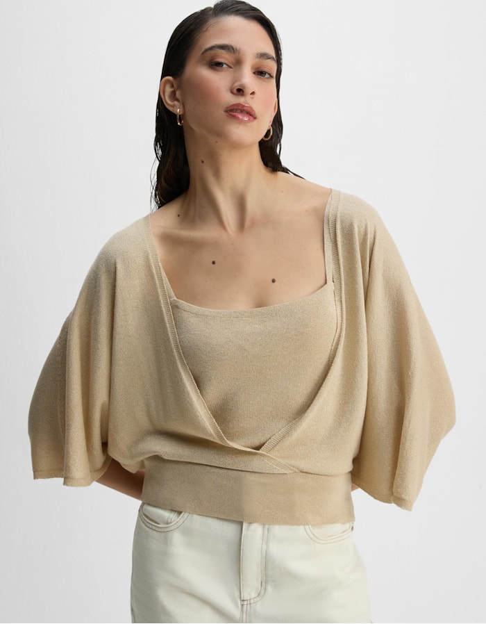 Shoulder — Blusa Tricot Ampla Dourada