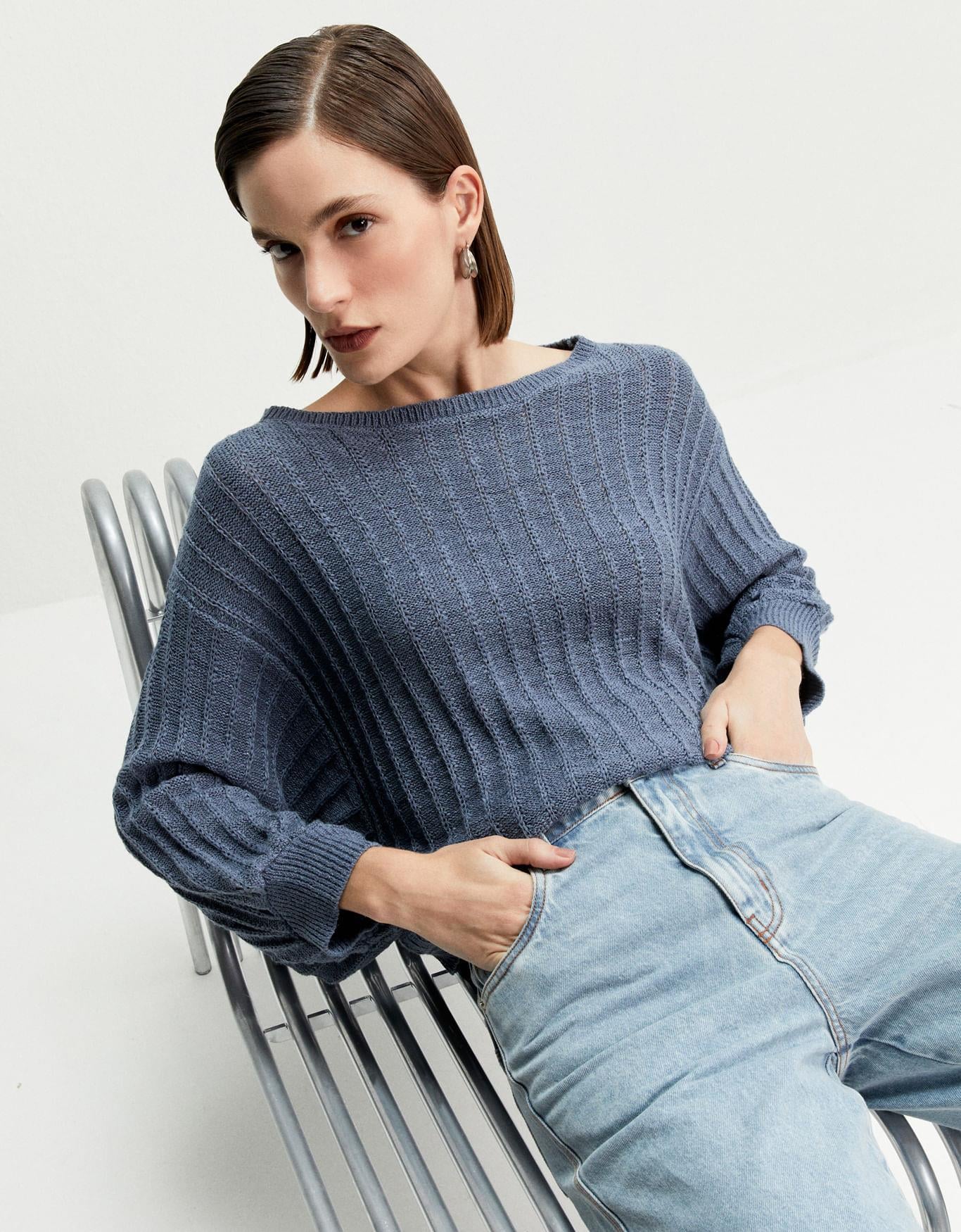 Blusa Tricot Ampla Gola Bateau