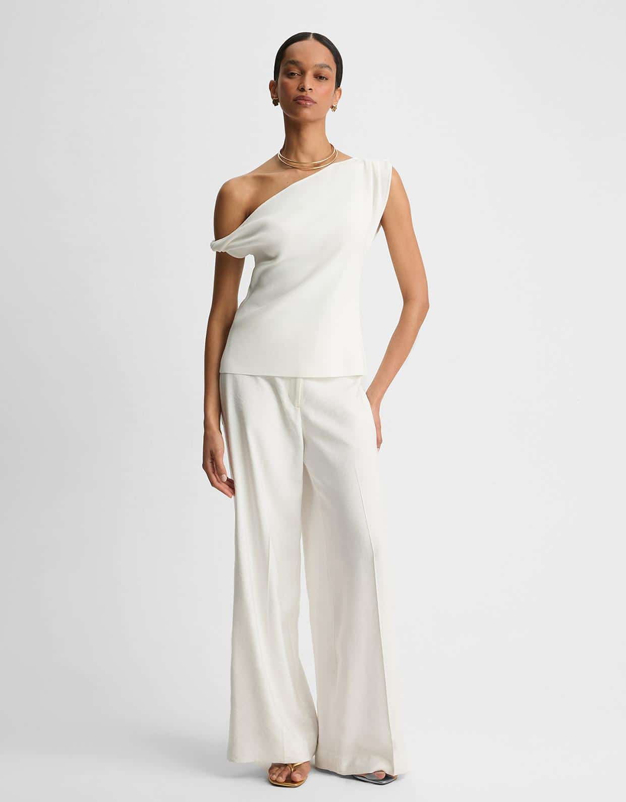 Blusa Tricot Assimetrica Off White