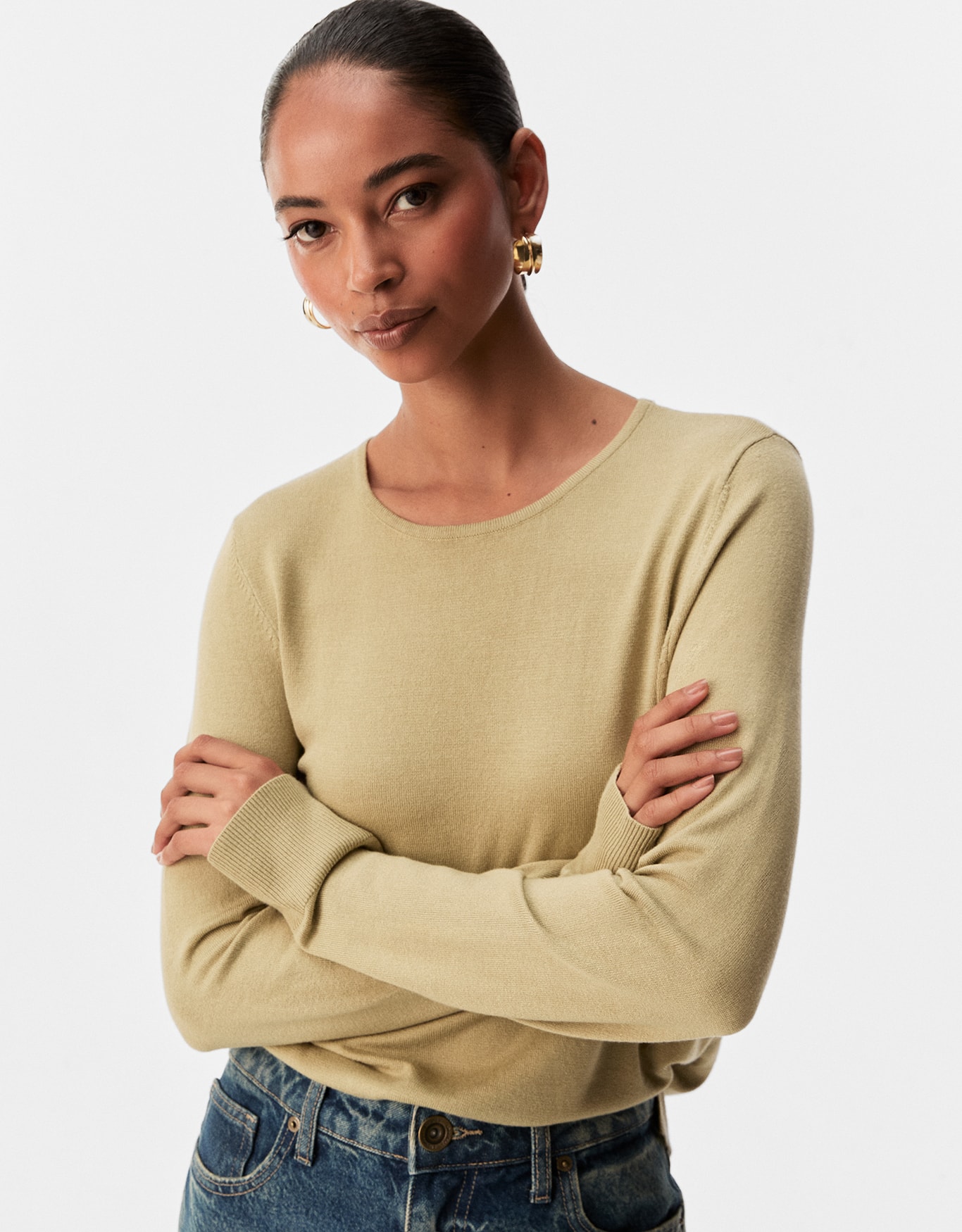 Blusa Tricot Básica Gola Redonda Verde