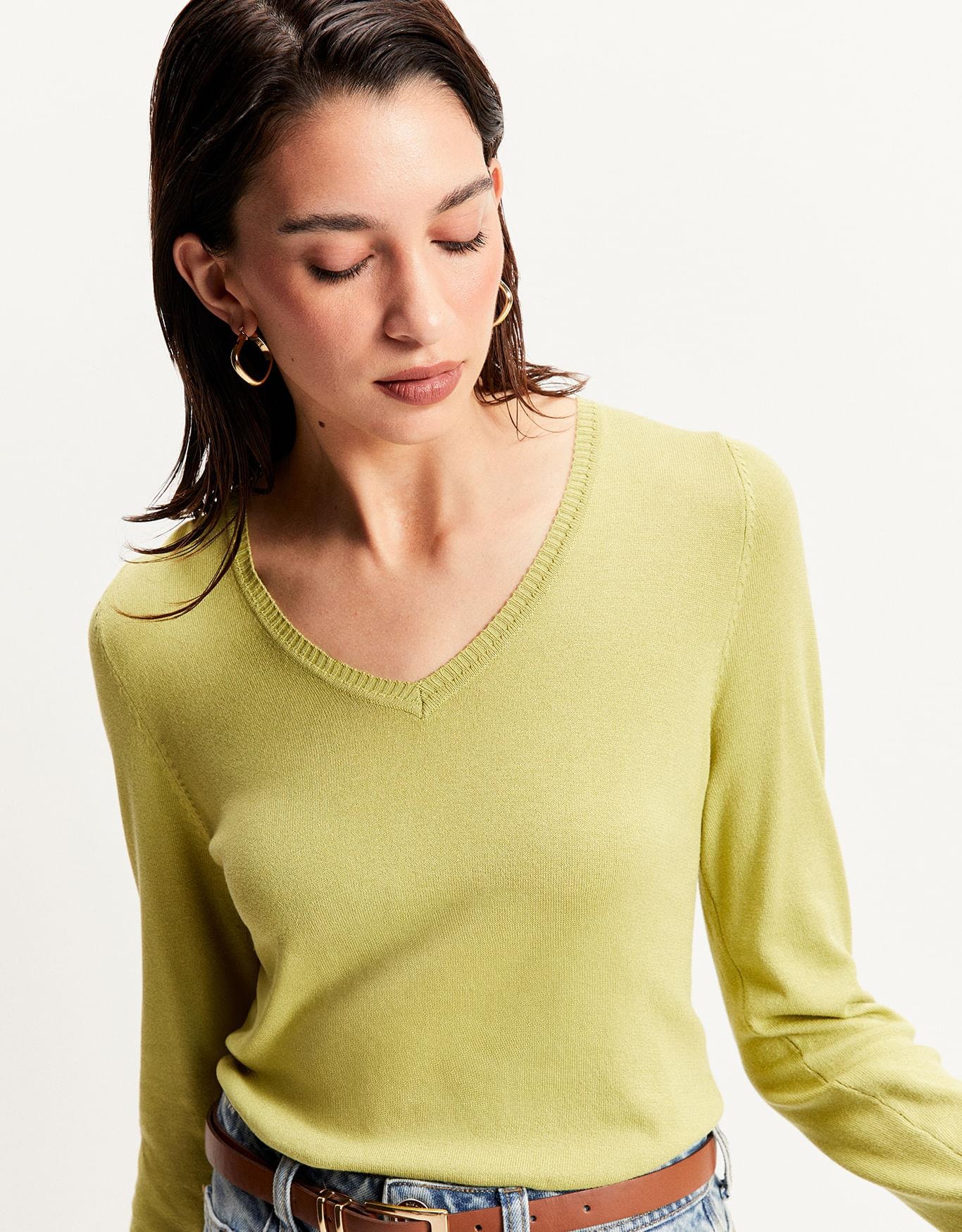 Blusa Tricot Básico Decote v