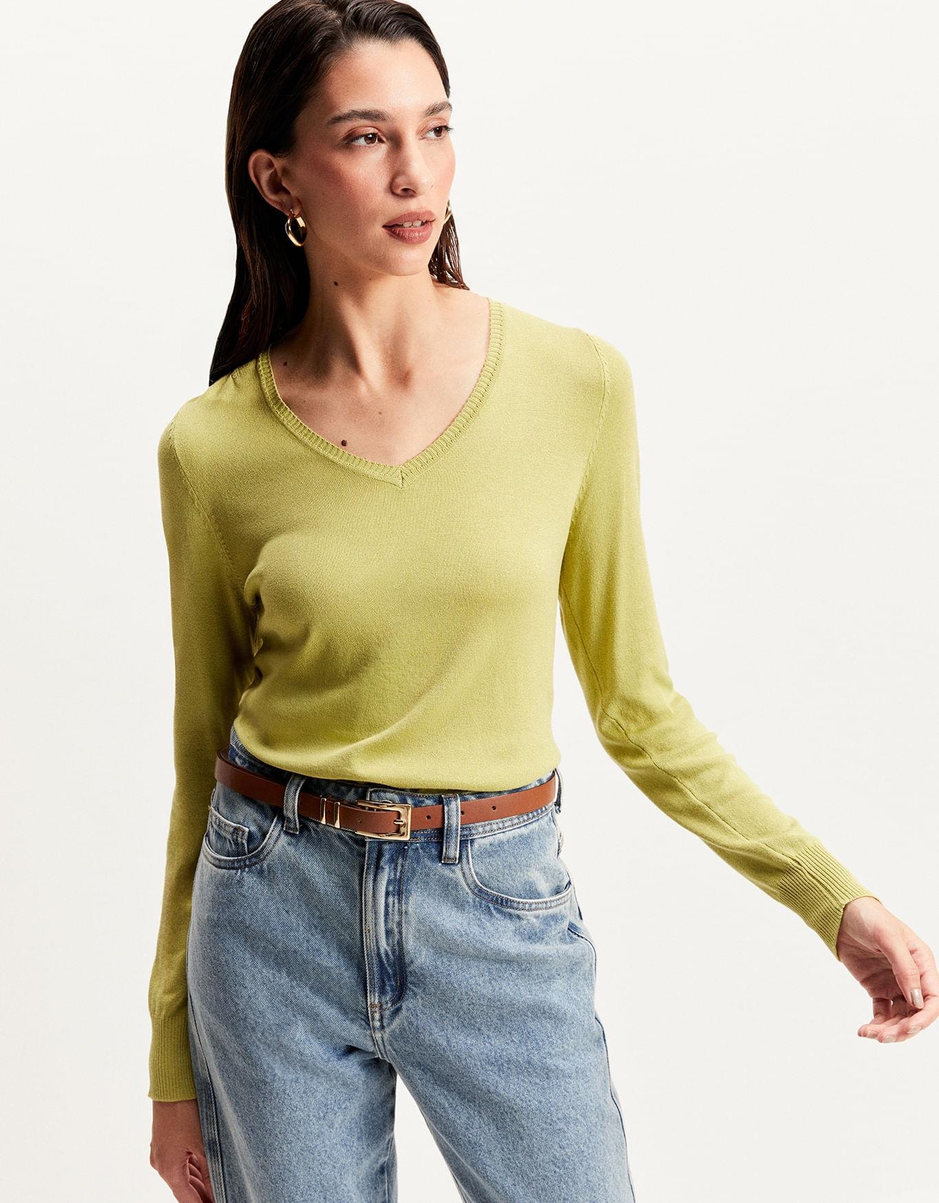 Blusa Tricot Básico Decote v