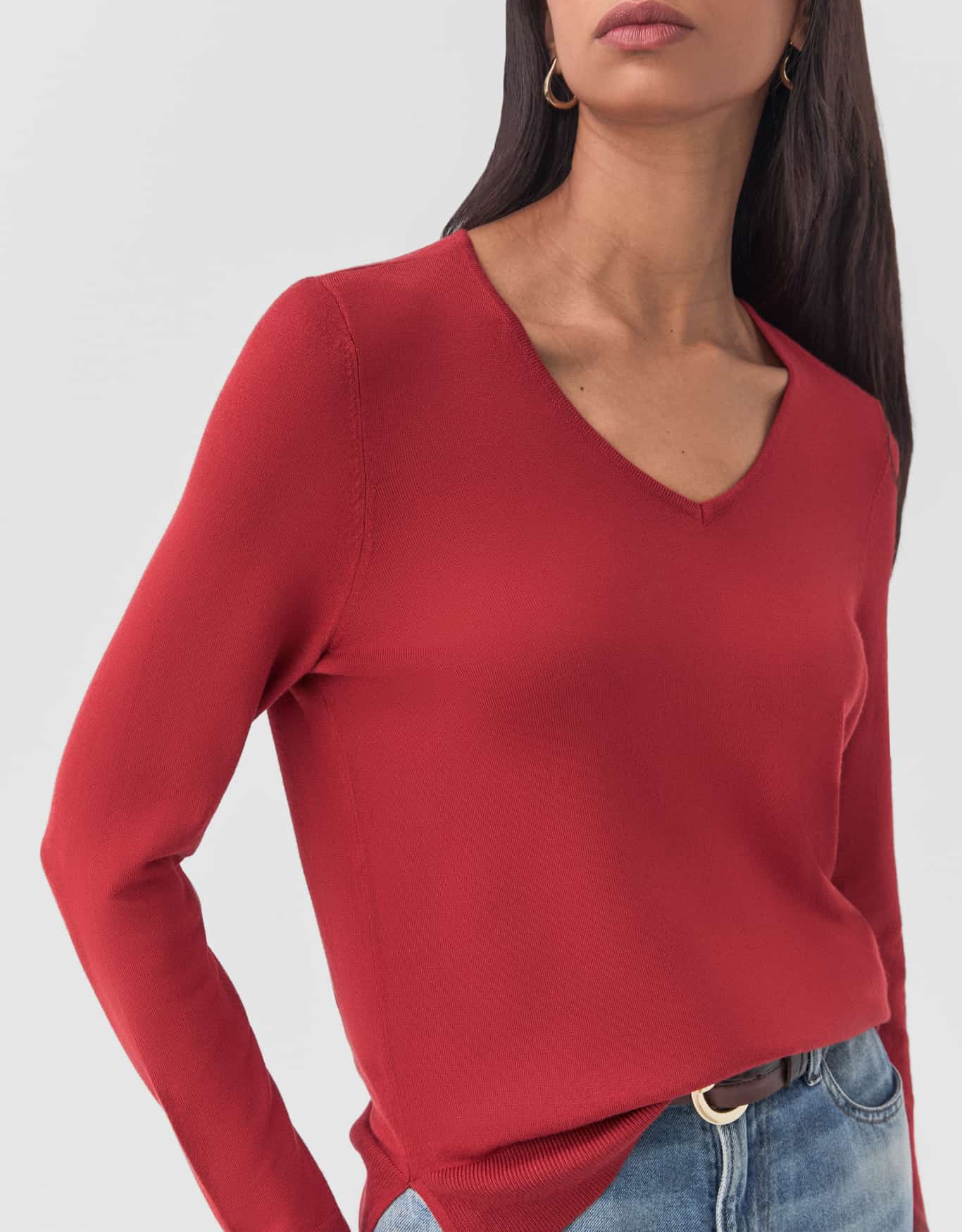 Blusa Tricot Básico Decote v Vermelha
