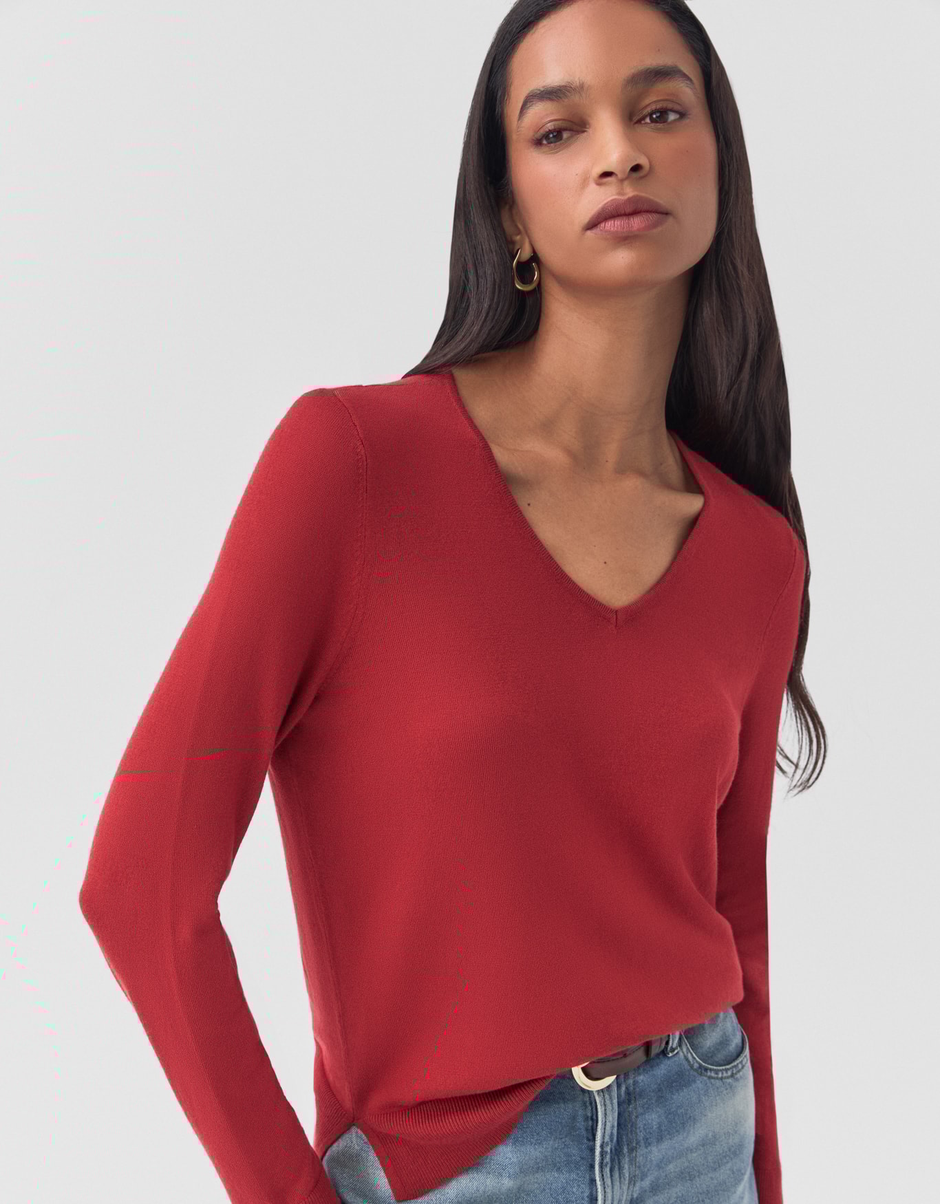 Blusa Tricot Básico Decote v Vermelha