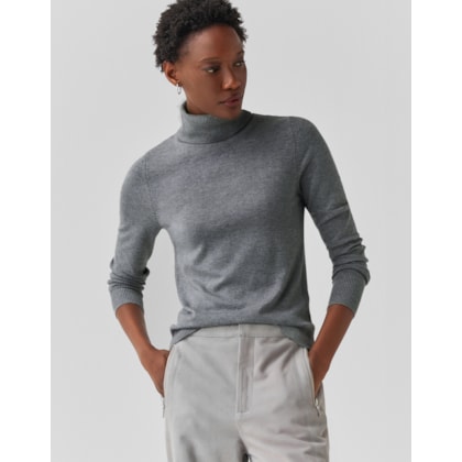 Blusa Tricot Básico Gola Alta Cinza